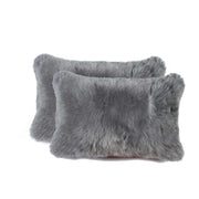 12" X 20" X 5" Gray Sheepskin Pillow 2 Pack-Accent Throw Pillows-DECOROLALA