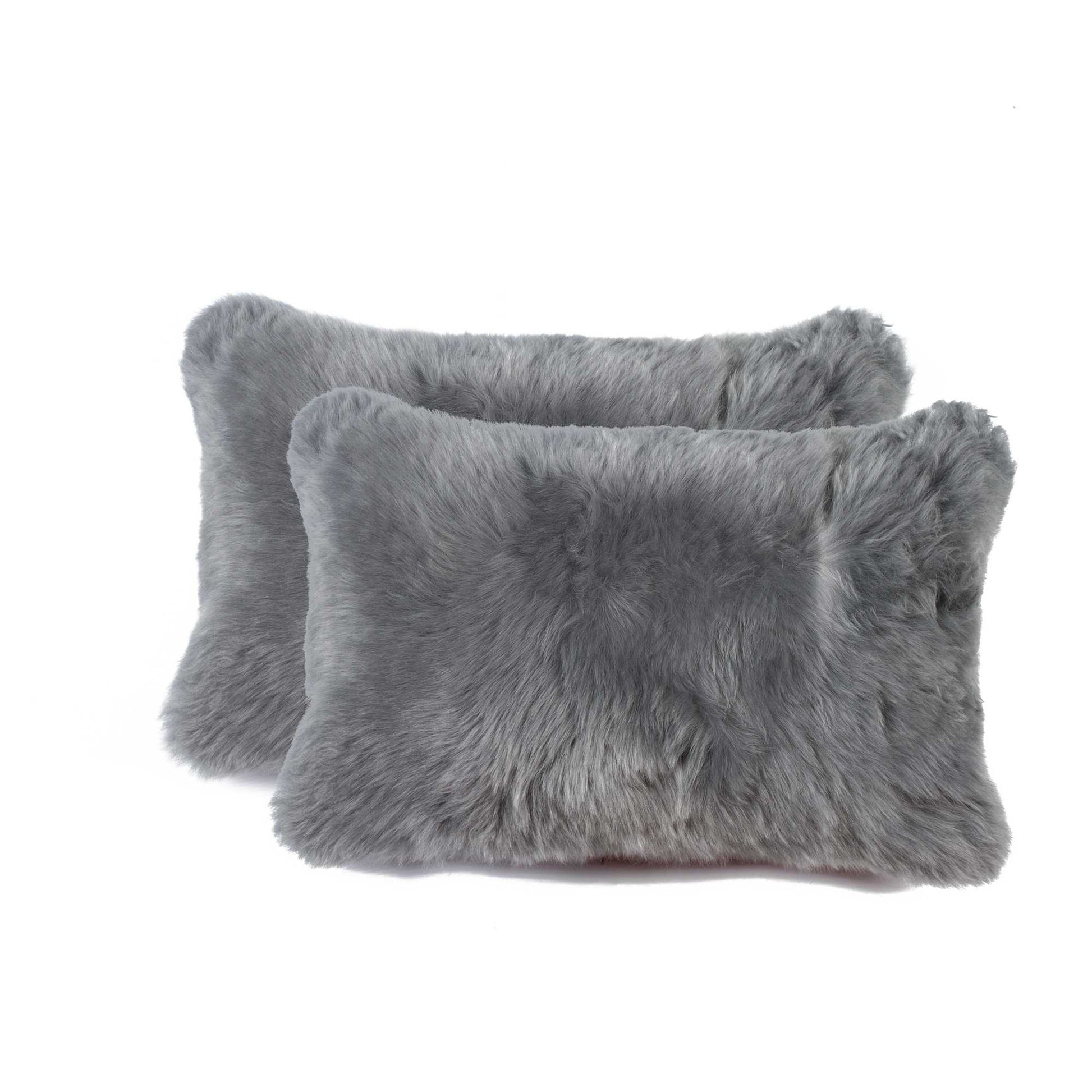 12" X 20" X 5" Gray Sheepskin Pillow 2 Pack-Accent Throw Pillows-DECOROLALA