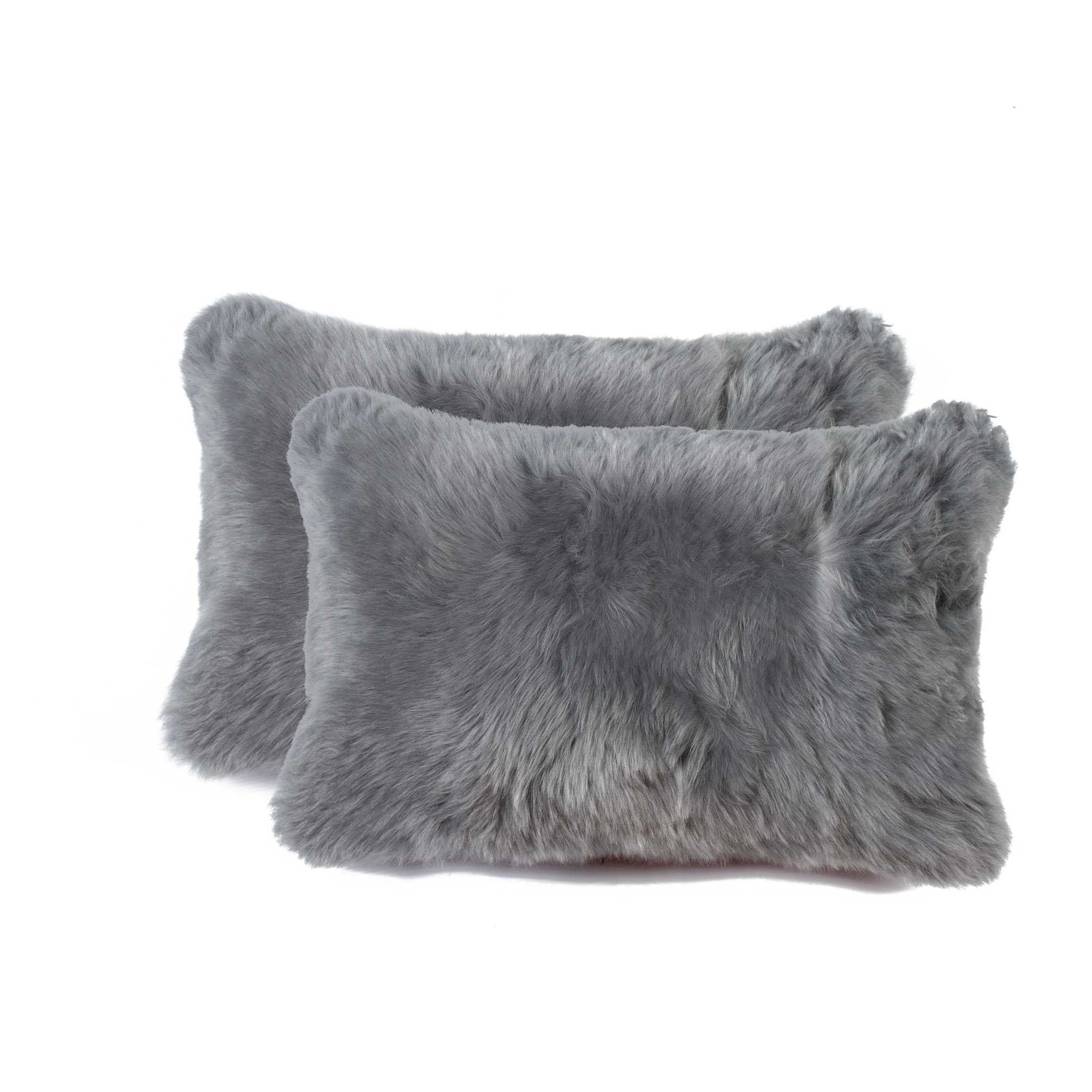 12" X 20" X 5" Gray Sheepskin Pillow 2 Pack-Accent Throw Pillows-DECOROLALA