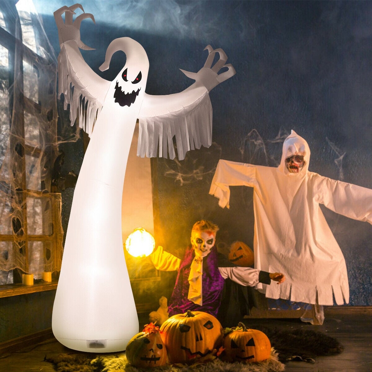 12 ft Halloween Inflatable Spooky Ghost with LED Lights-Halloween Decorations-DECOROLALA