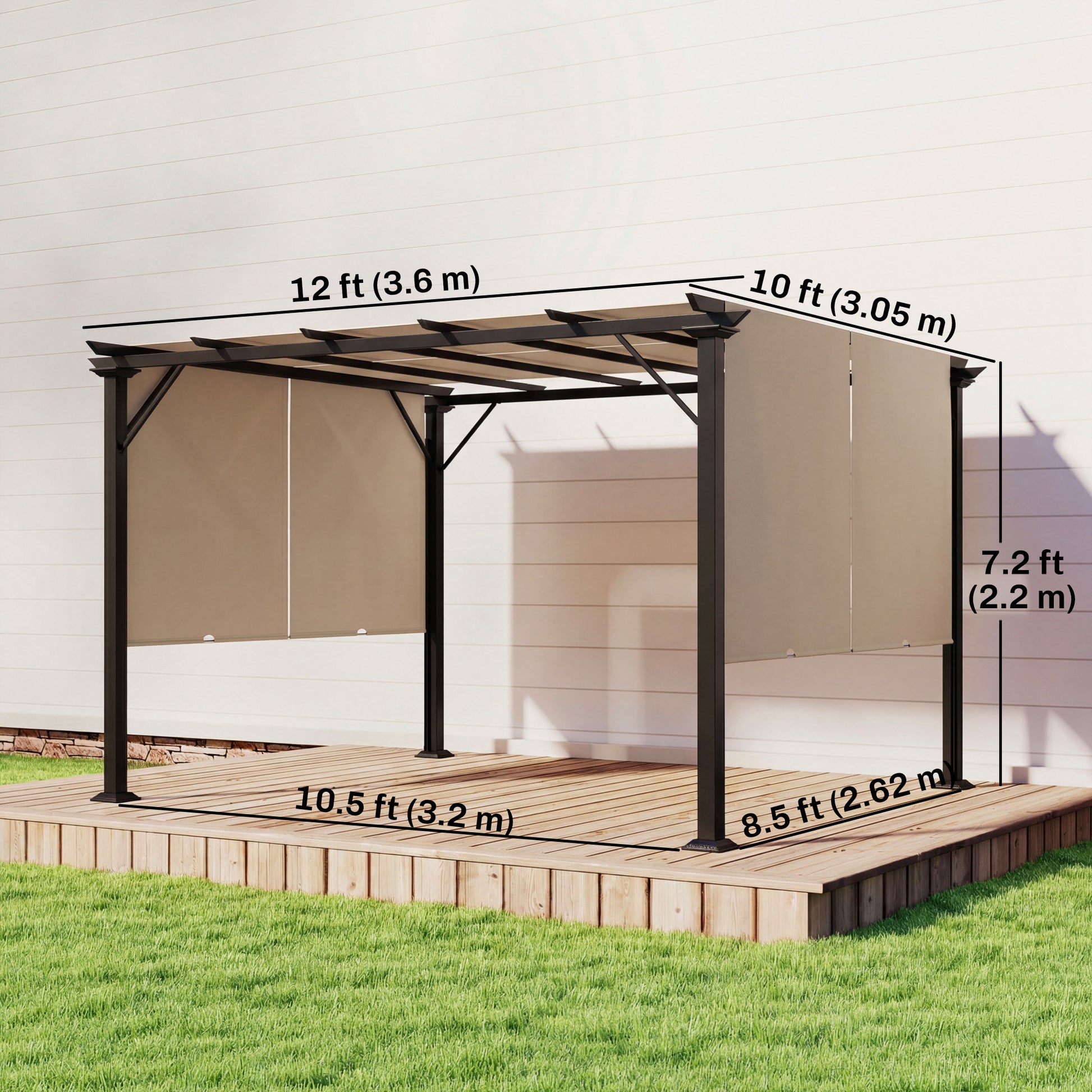 12' x 10' Outdoor Gazebo Pergola Retractable Canopy-DECOROLALA