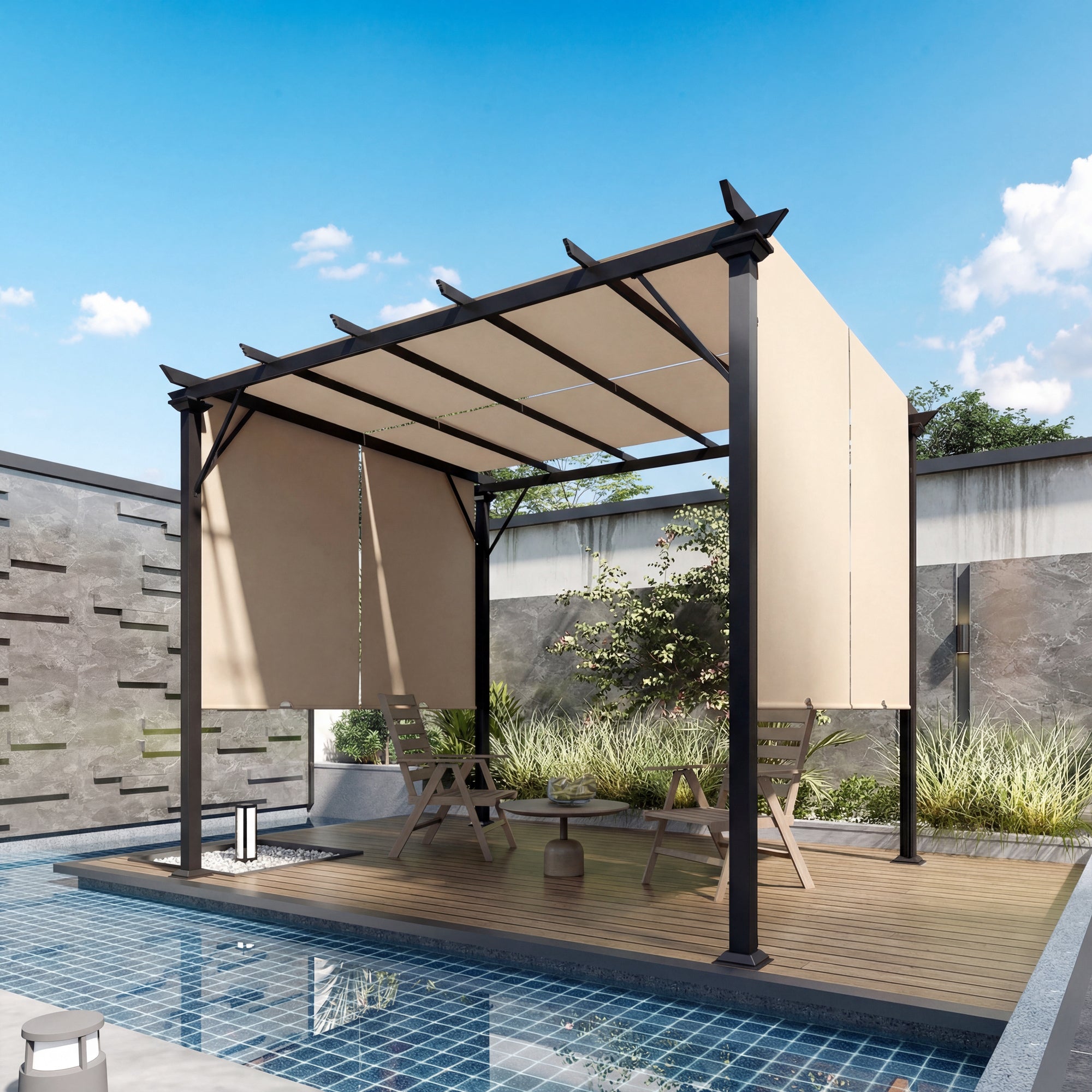 12' x 10' Outdoor Gazebo Pergola Retractable Canopy-DECOROLALA
