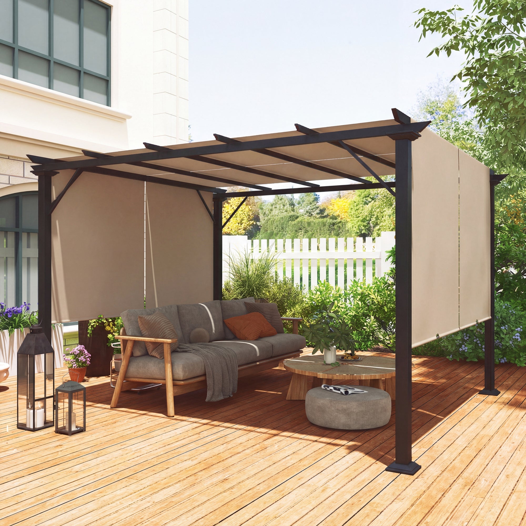 12' x 10' Outdoor Gazebo Pergola Retractable Canopy-DECOROLALA