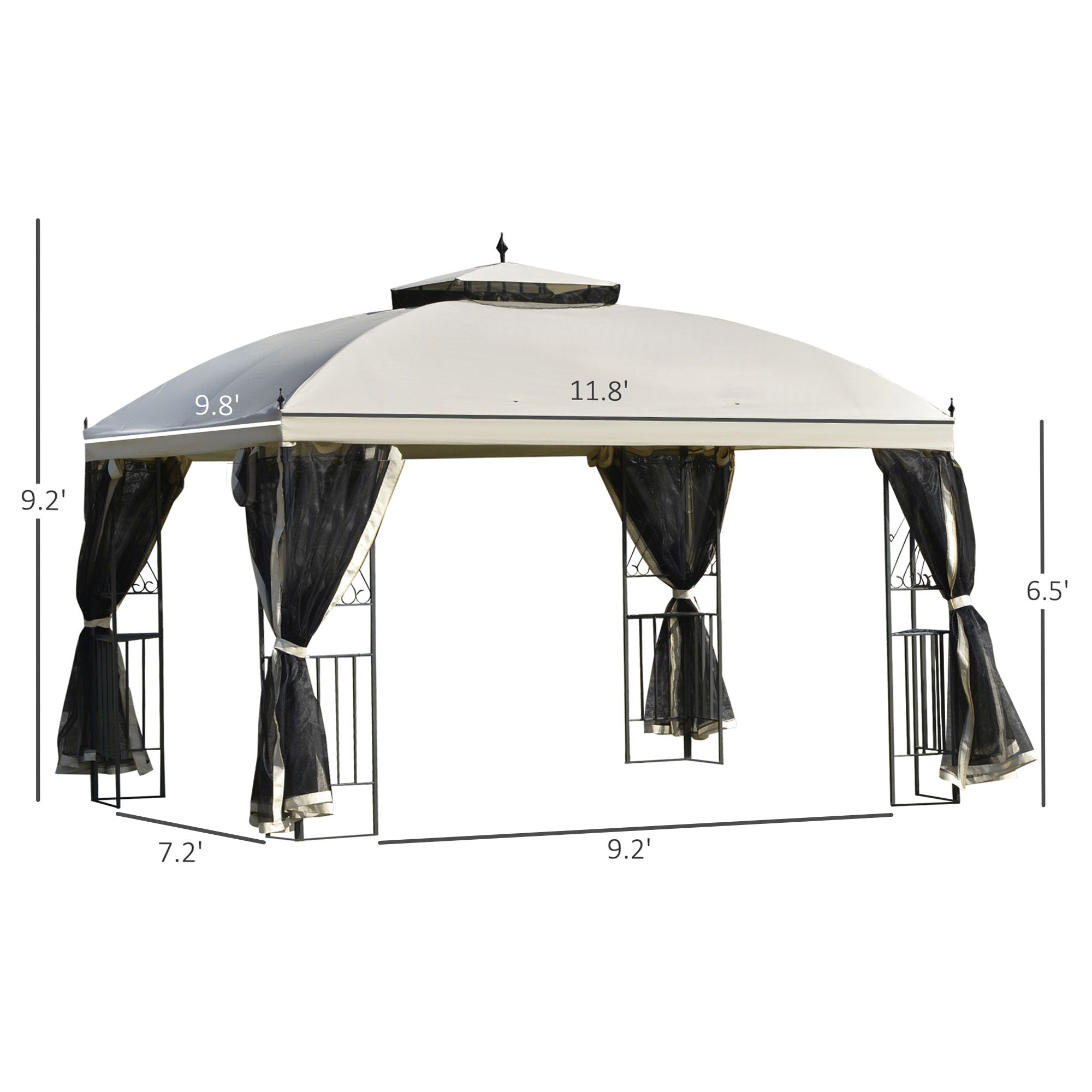 12' x 10' Patio Gazebo Double Roof Mesh Sidewalls Beige-DECOROLALA