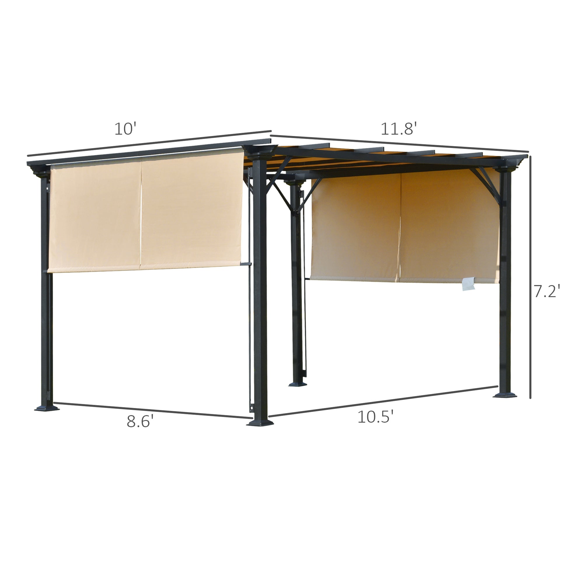 12' x 10' Patio Gazebo Pergola Retractable Canopy Beige-DECOROLALA