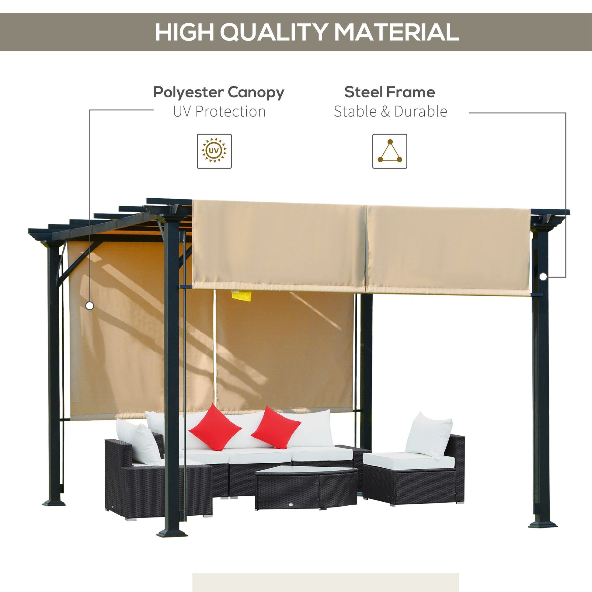 12' x 10' Patio Gazebo Pergola Retractable Canopy Beige-DECOROLALA