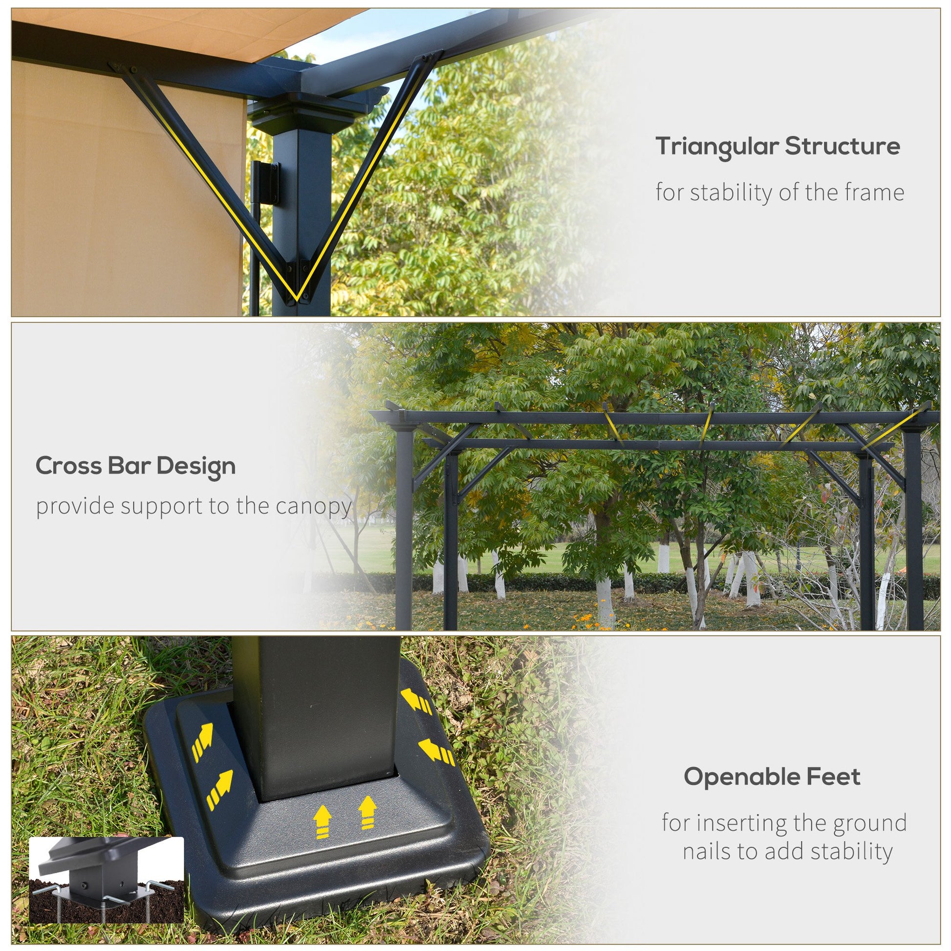 12' x 10' Patio Gazebo Pergola Retractable Canopy Beige-DECOROLALA