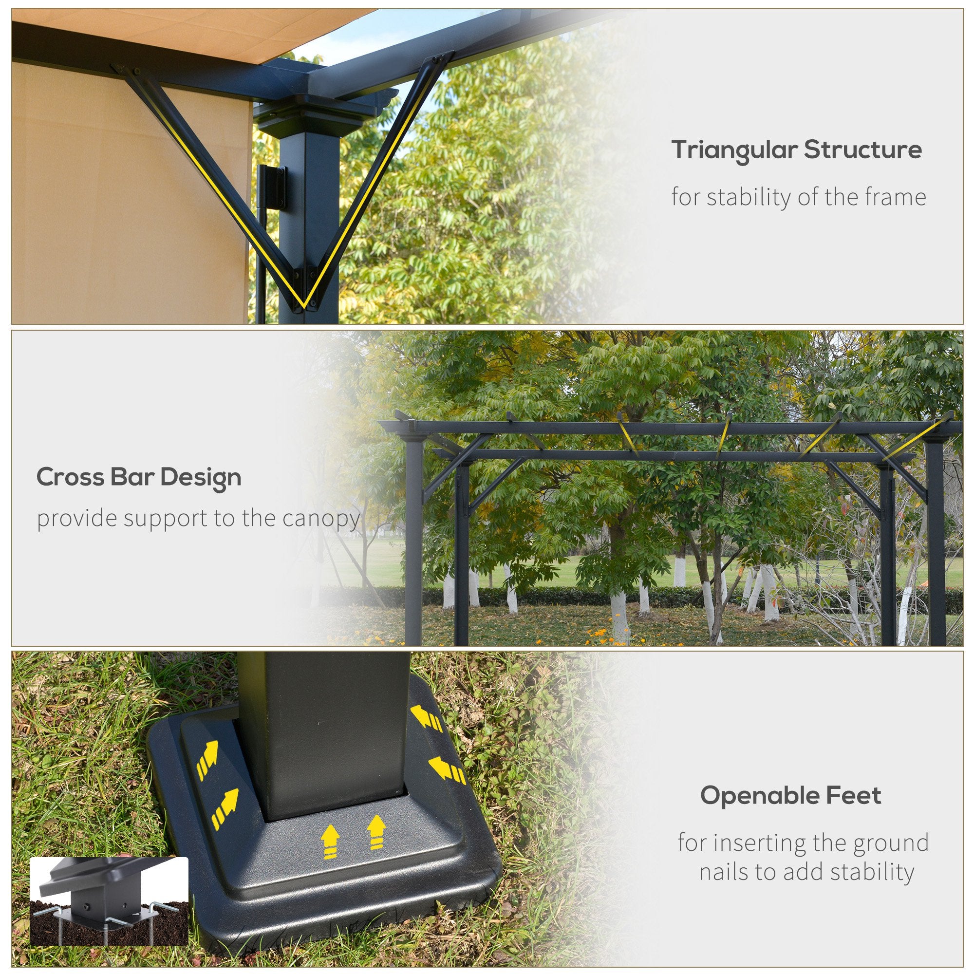 12' x 10' Patio Gazebo Pergola Retractable Canopy Beige-DECOROLALA