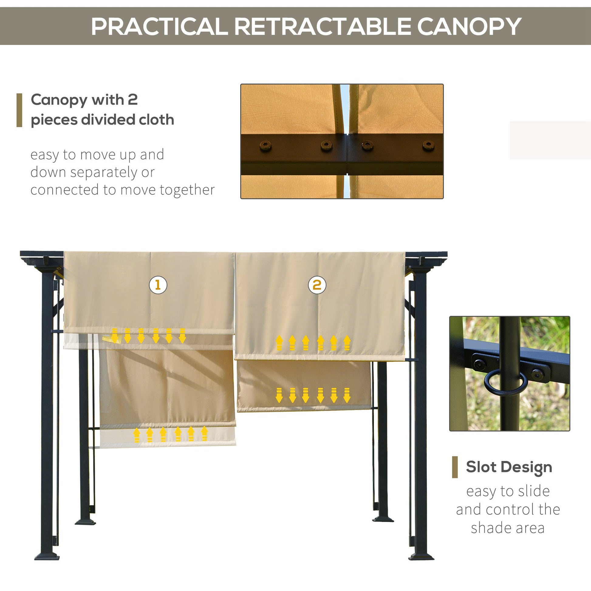 12' x 10' Patio Gazebo Pergola Retractable Canopy Beige-DECOROLALA