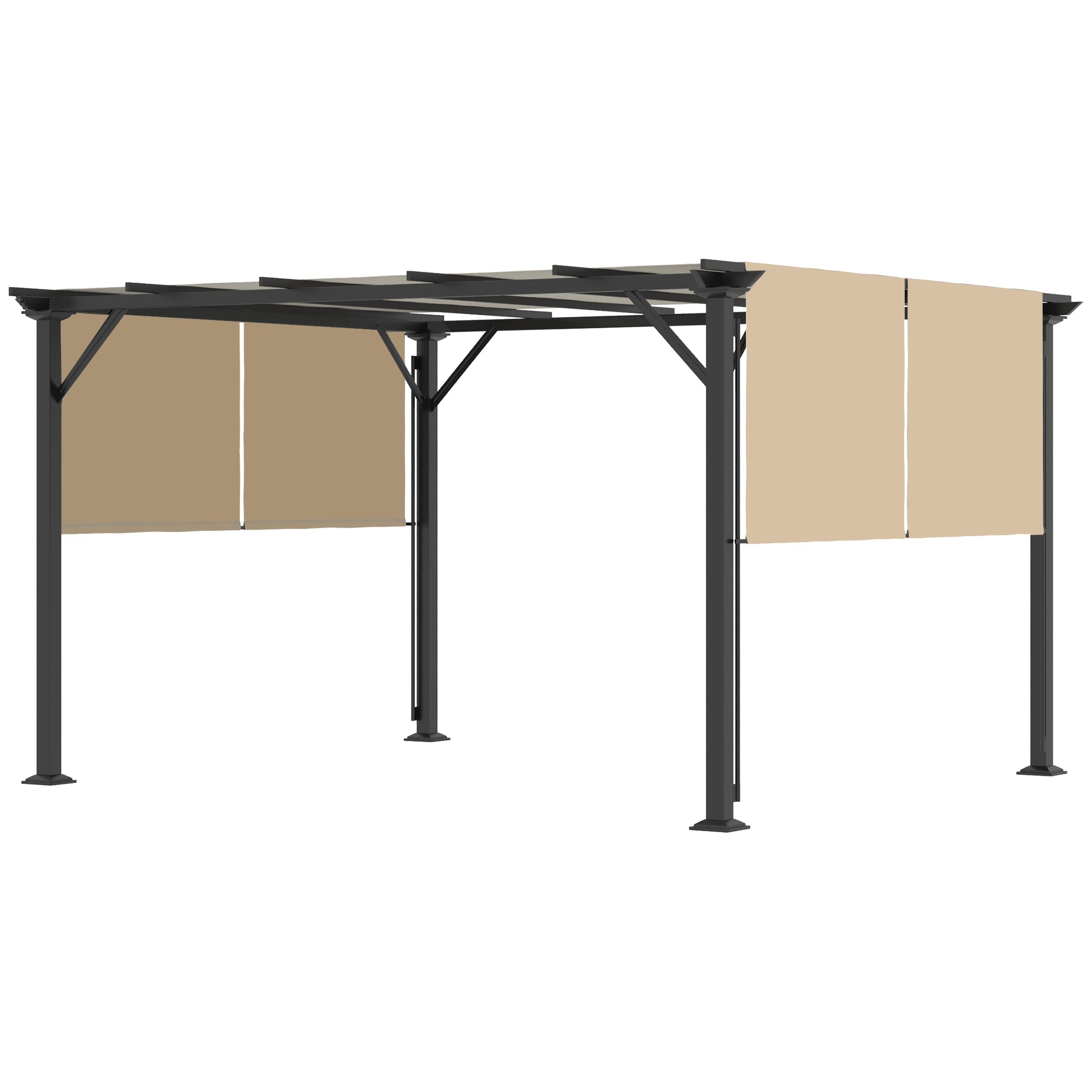 12' x 10' Patio Gazebo Pergola Retractable Canopy Beige-DECOROLALA
