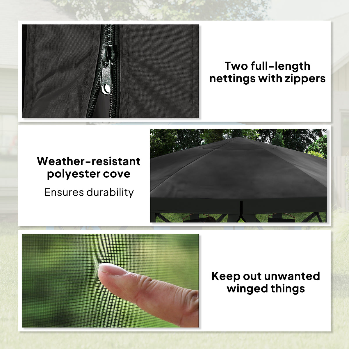 12' x 12' Hexagon Pop Up Screen Tent Camping Shelter Black-Camping Tents-DECOROLALA
