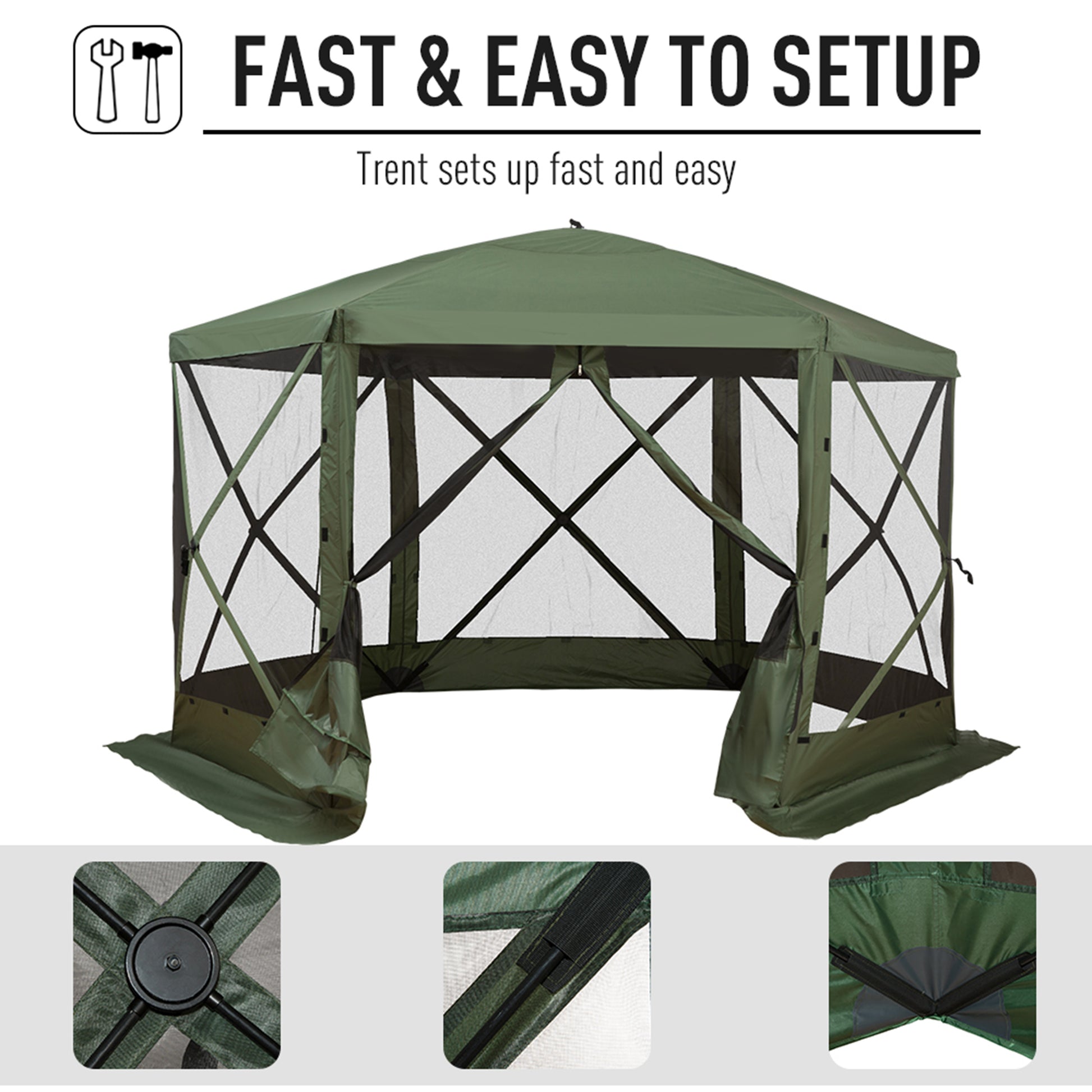 12' x 12' Hexagon Pop Up Screen Tent - Green-DECOROLALA