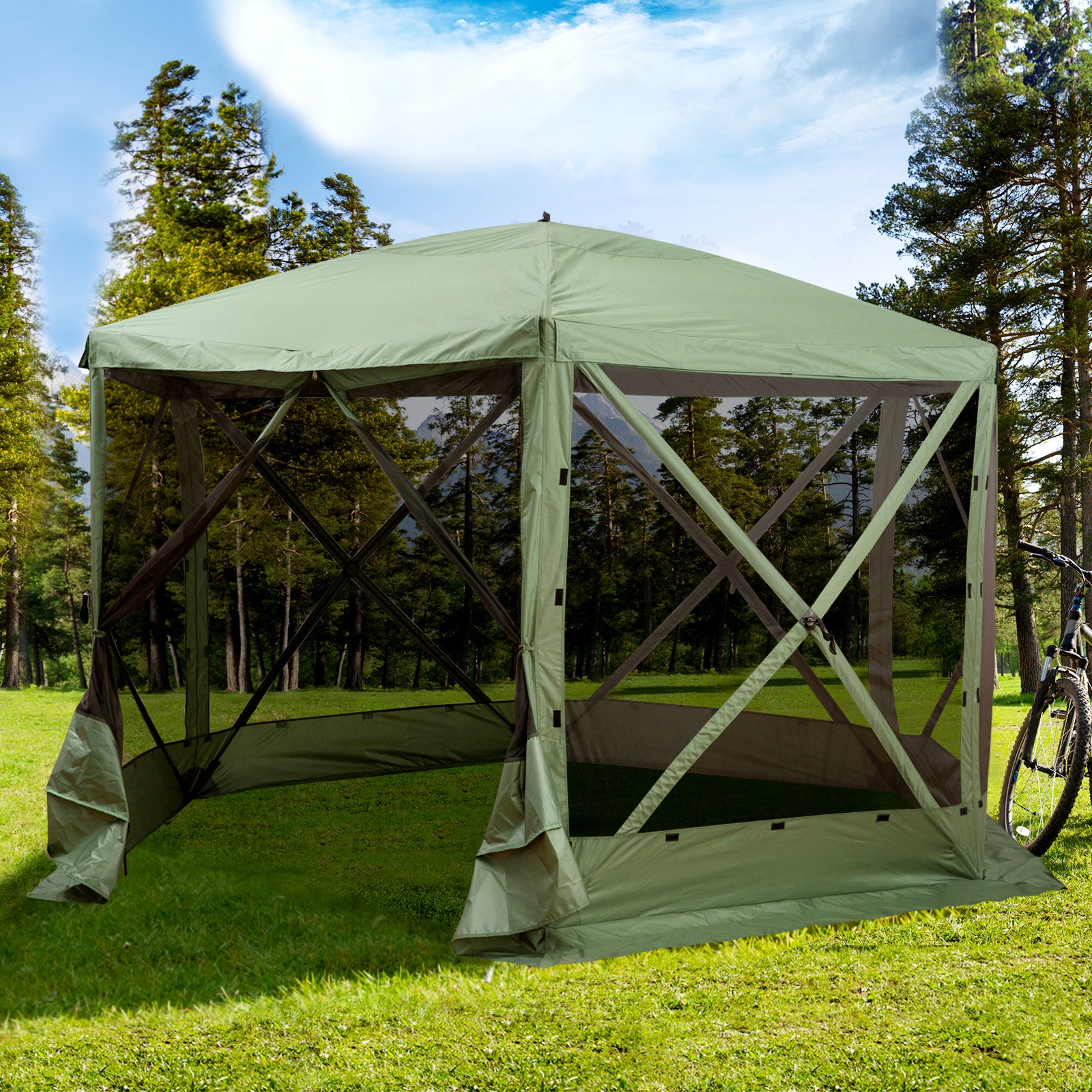 12' x 12' Hexagon Pop Up Screen Tent - Green-DECOROLALA