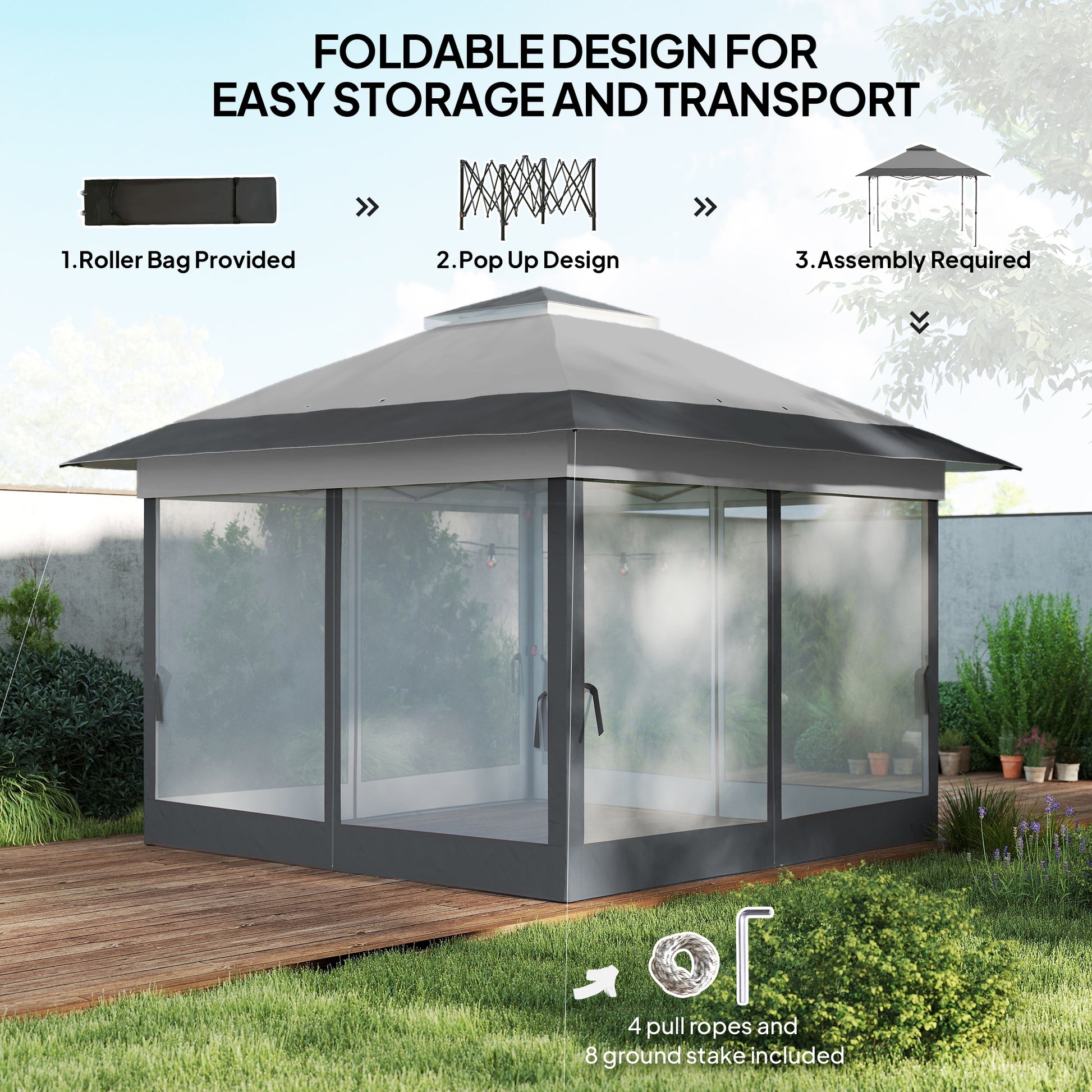 12' x 12' Pop-Up Canopy Tent - Dark Grey Steel Frame-DECOROLALA