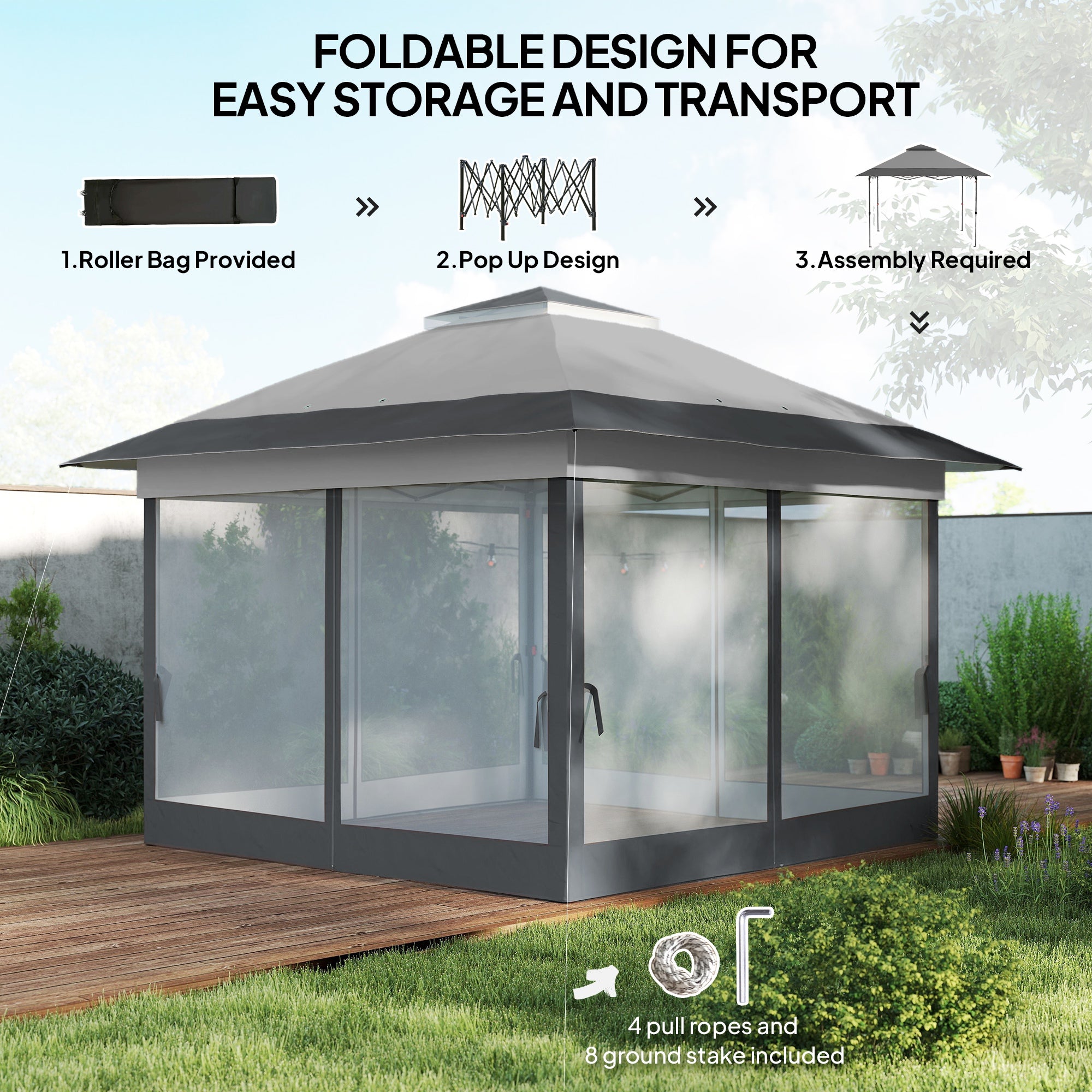 12' x 12' Pop-Up Canopy Tent - Dark Grey Steel Frame-DECOROLALA