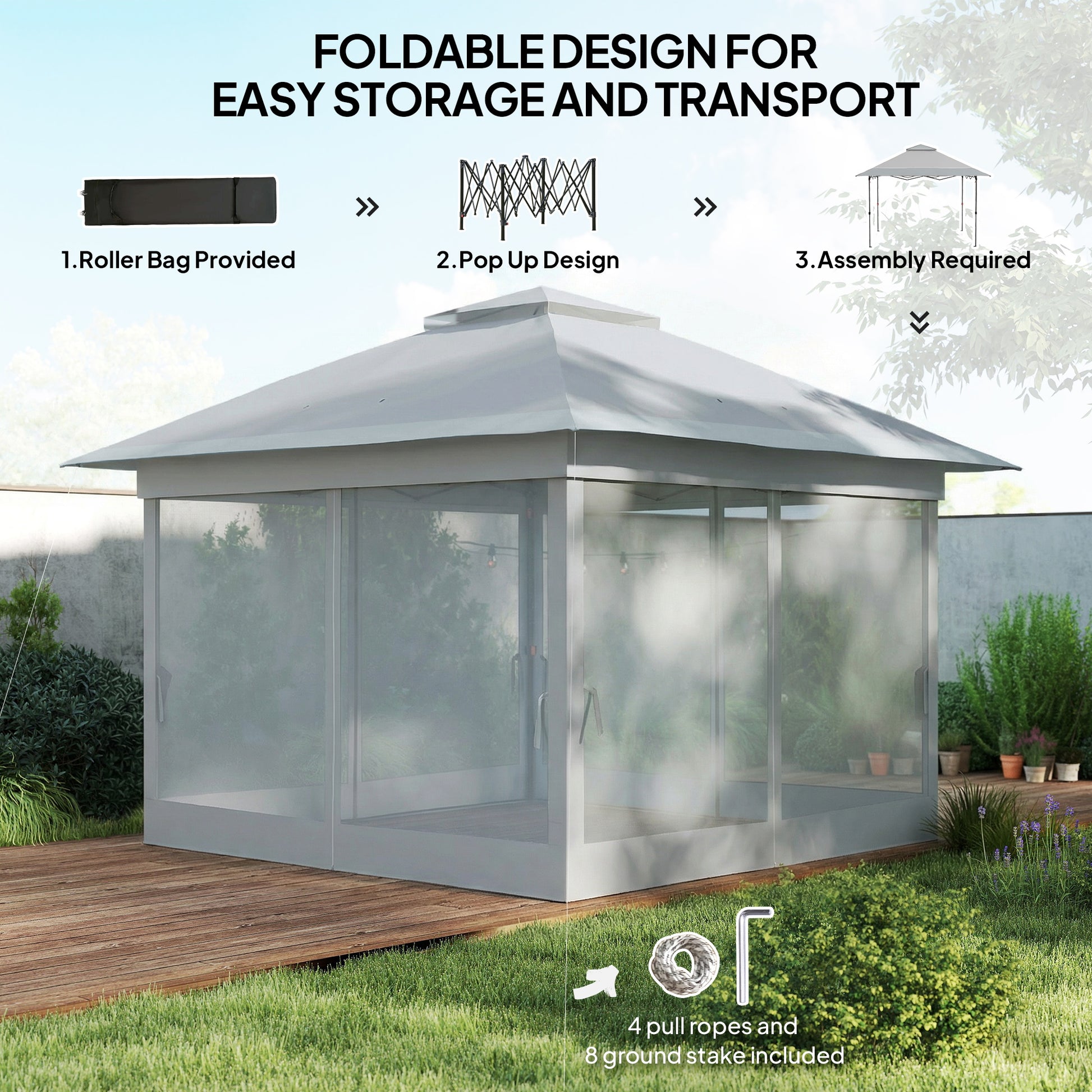 12' x 12' Pop-Up Canopy Tent - Dark Grey Steel Frame-DECOROLALA