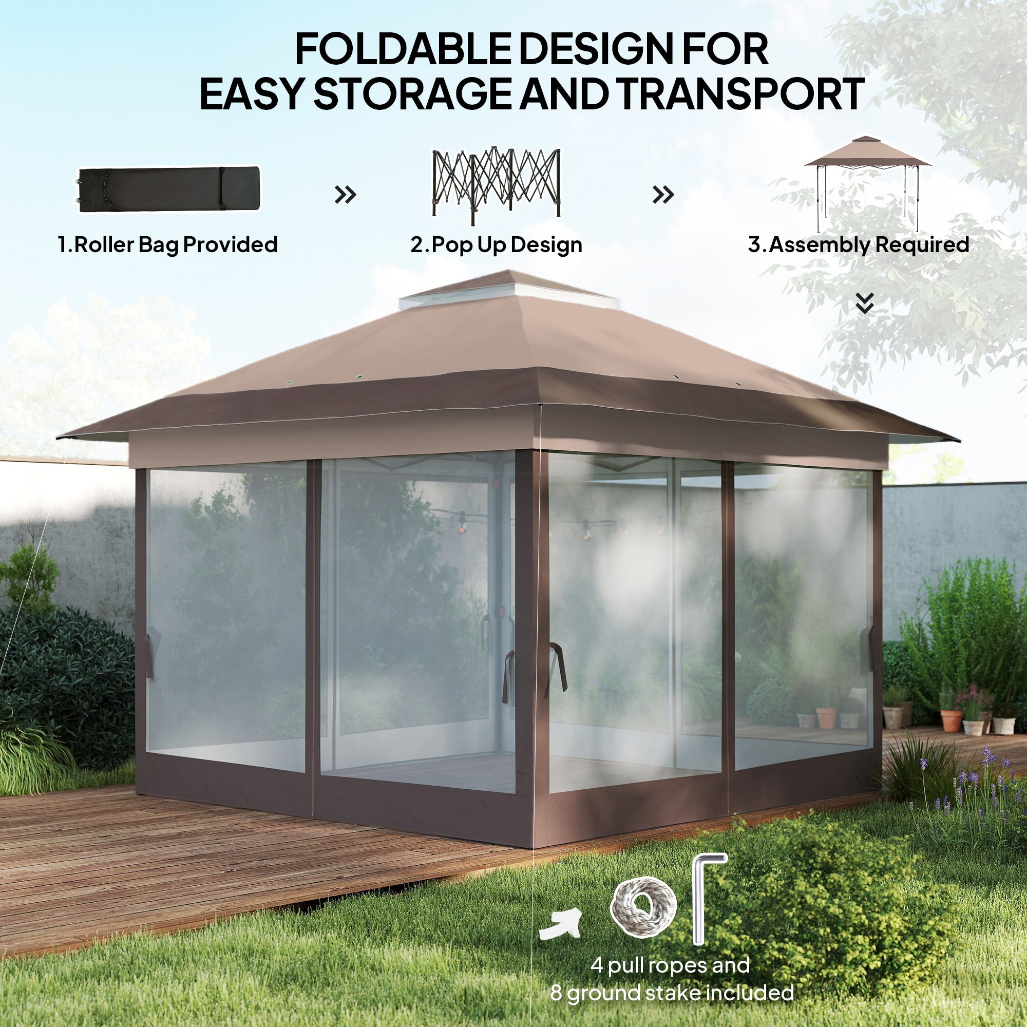 12' x 12' Pop-Up Canopy Tent - Dark Grey Steel Frame-DECOROLALA
