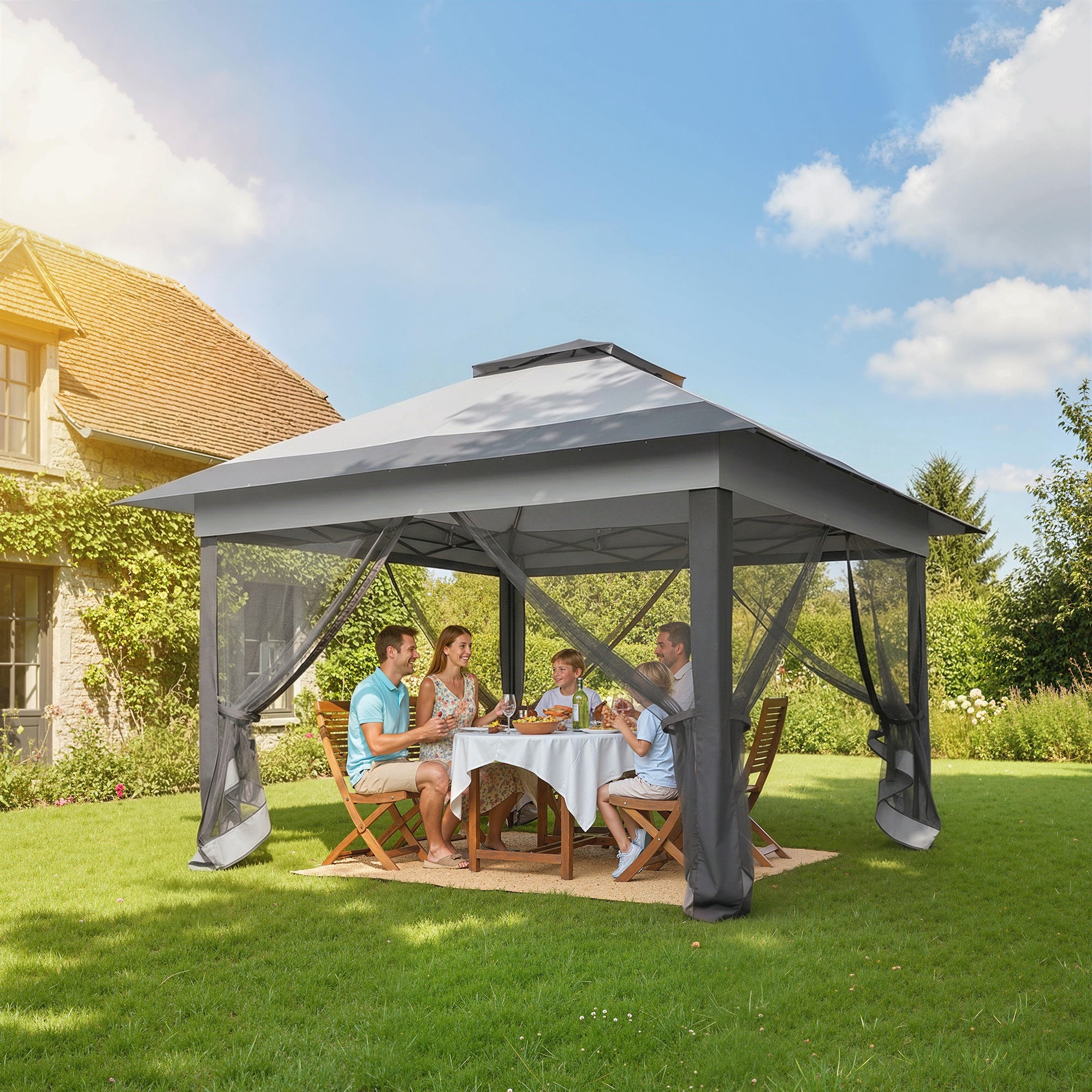 12' x 12' Pop-Up Canopy Tent - Dark Grey Steel Frame-DECOROLALA