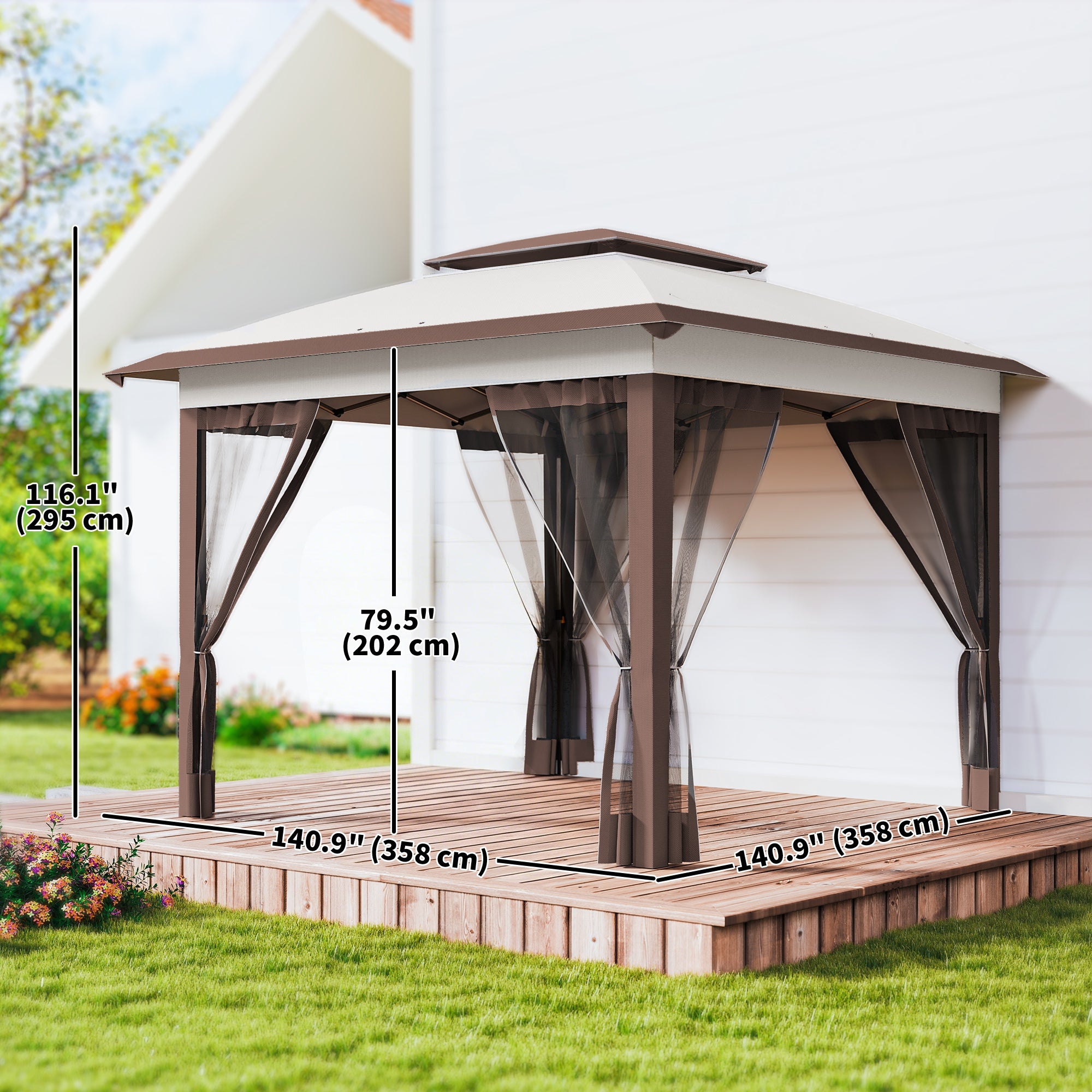 12' x 12' Pop Up Canopy Tent Mesh Sidewalls Beige-DECOROLALA