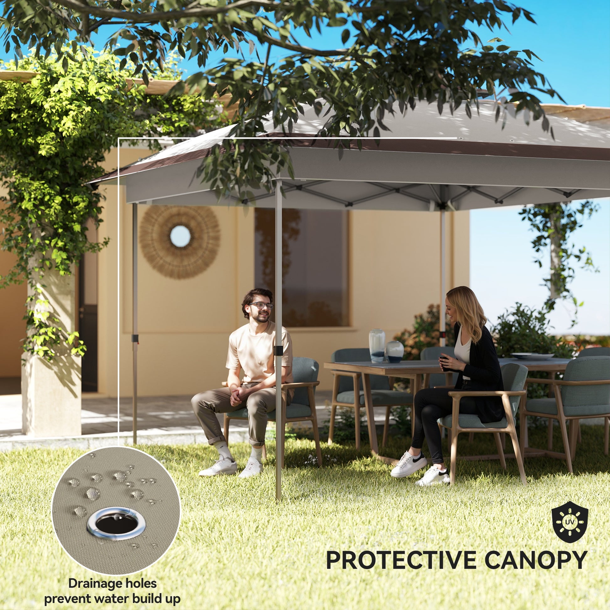 12' x 12' Pop Up Canopy Tent Mesh Sidewalls Beige-DECOROLALA