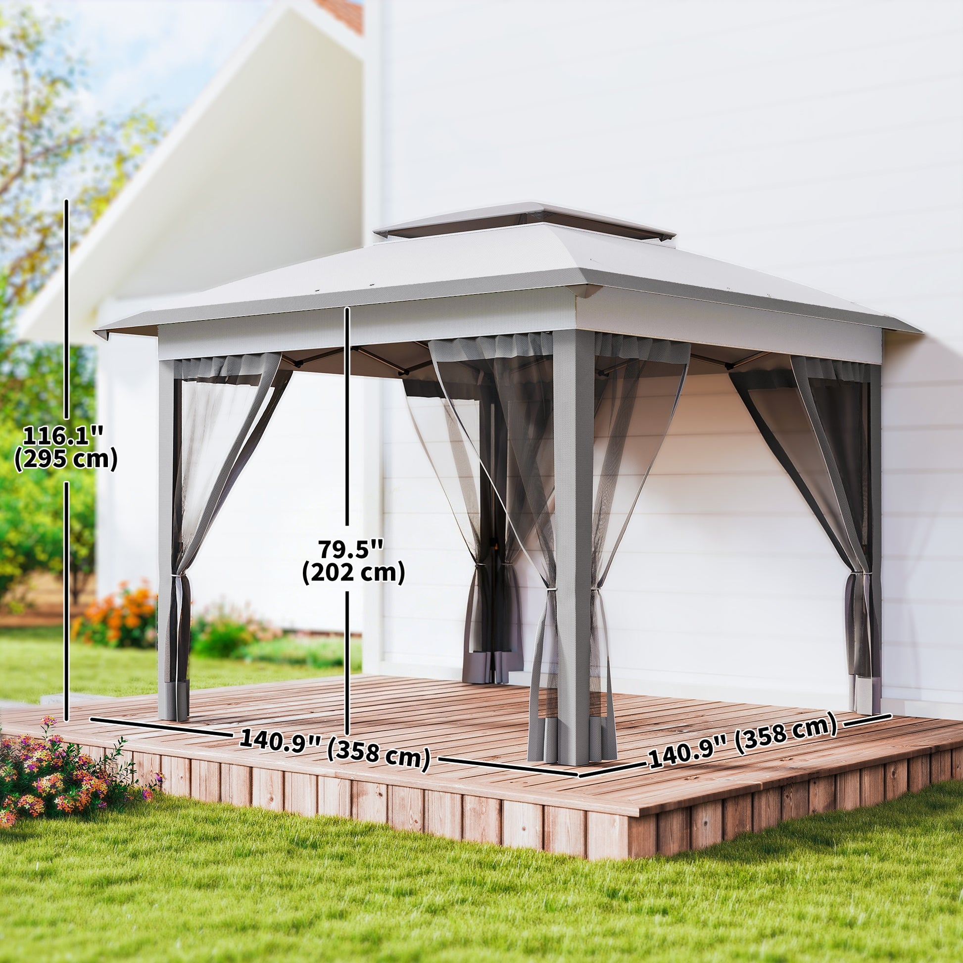 12' x 12' Pop Up Canopy with Mesh Sidewalls - Grey-DECOROLALA