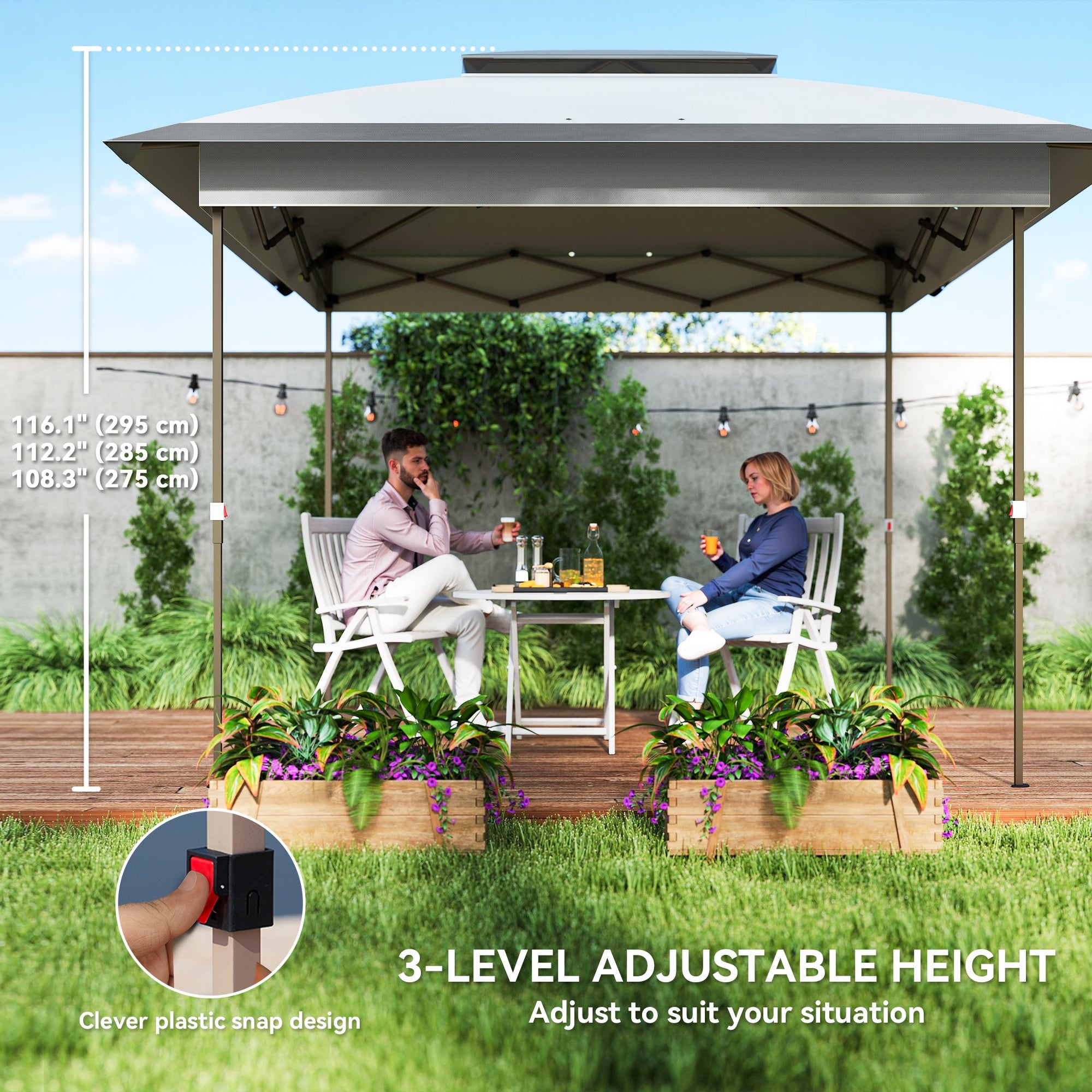 12' x 12' Pop Up Canopy with Mesh Sidewalls - Grey-DECOROLALA
