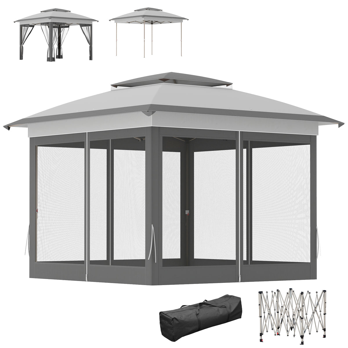 12' x 12' Pop Up Canopy with Mesh Sidewalls - Grey-Pop-Up Canopies-DECOROLALA