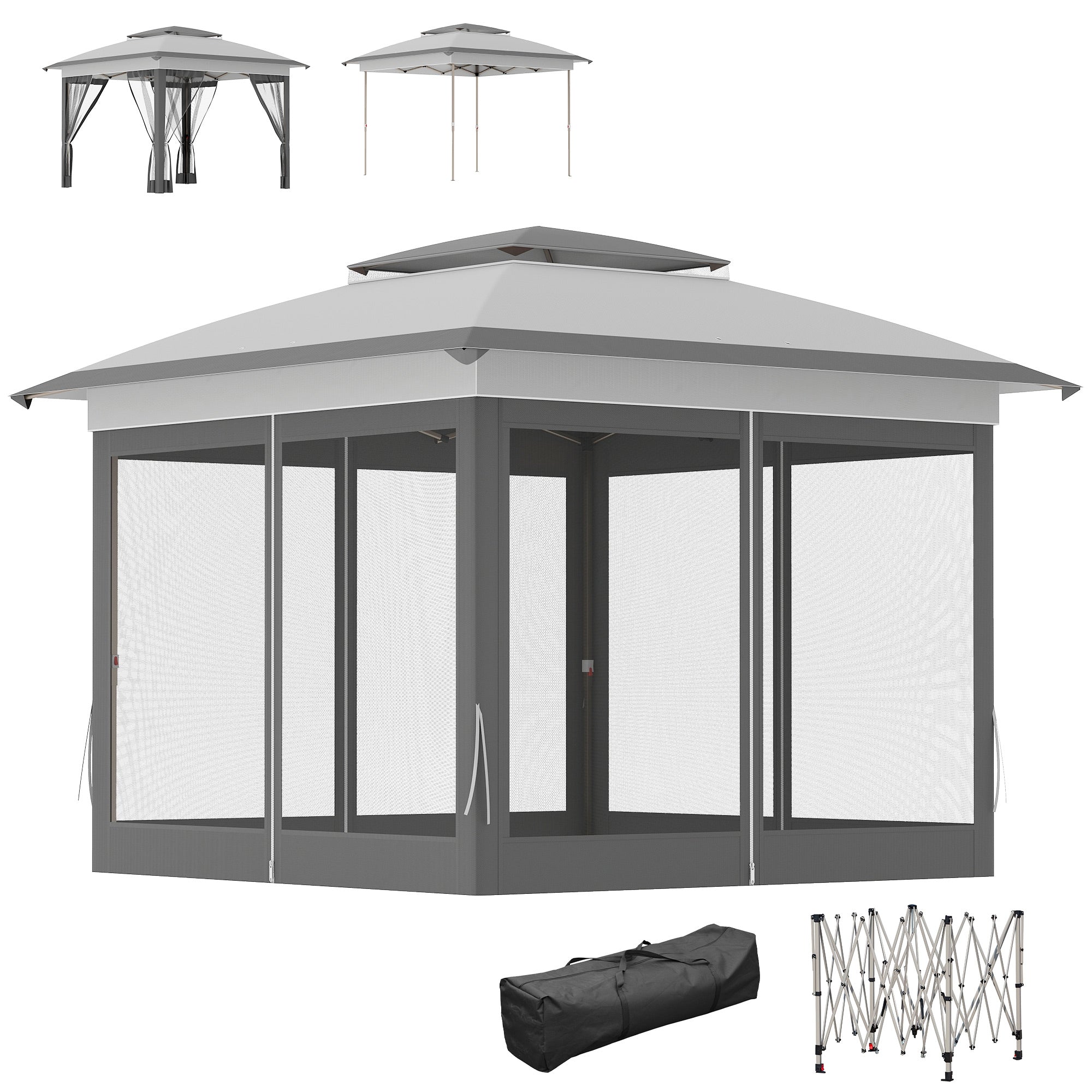 12' x 12' Pop Up Canopy with Mesh Sidewalls - Grey-DECOROLALA