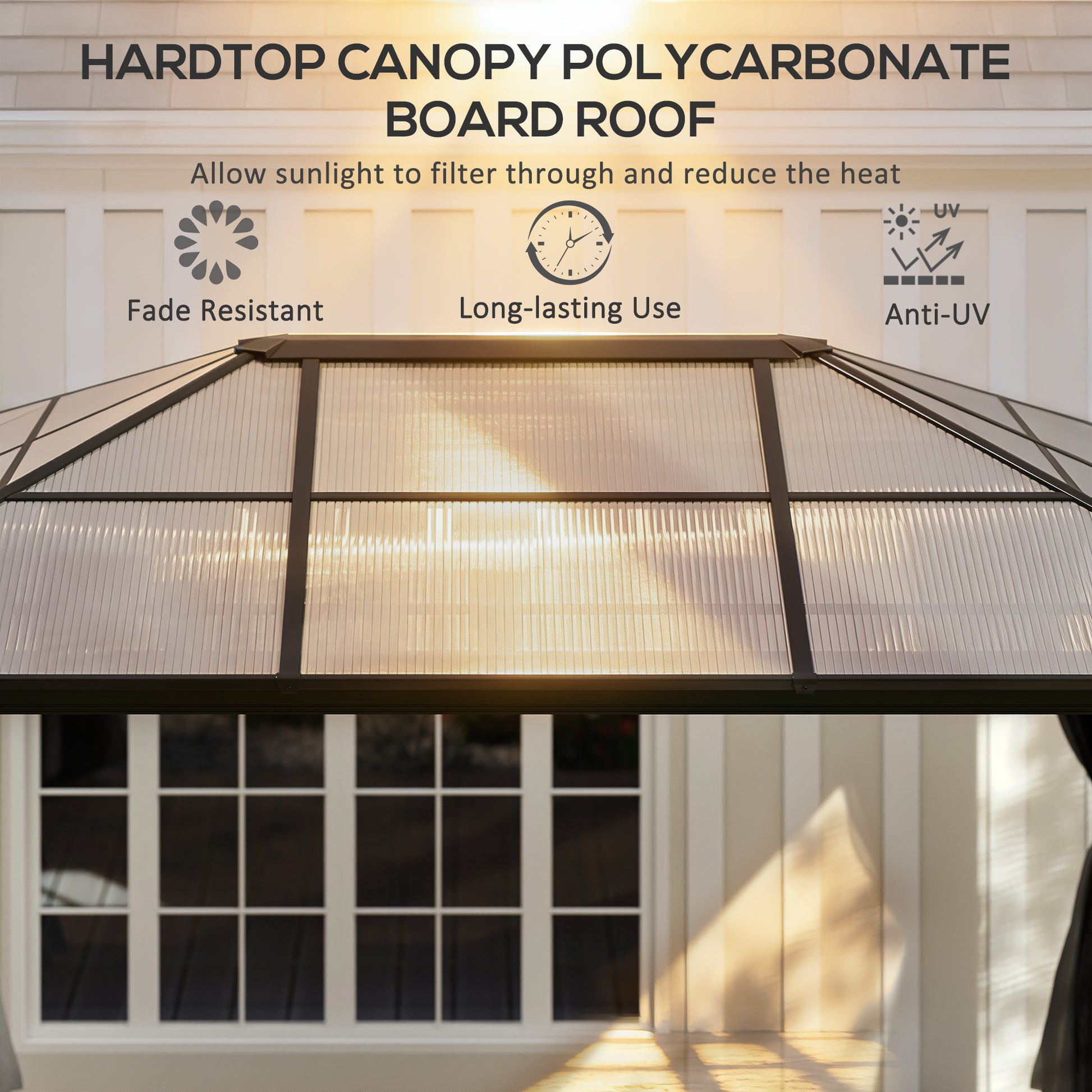 12' x 15' Polycarbonate Gazebo Canopy, Aluminum Frame, Dark Grey, UV-Protected-DECOROLALA