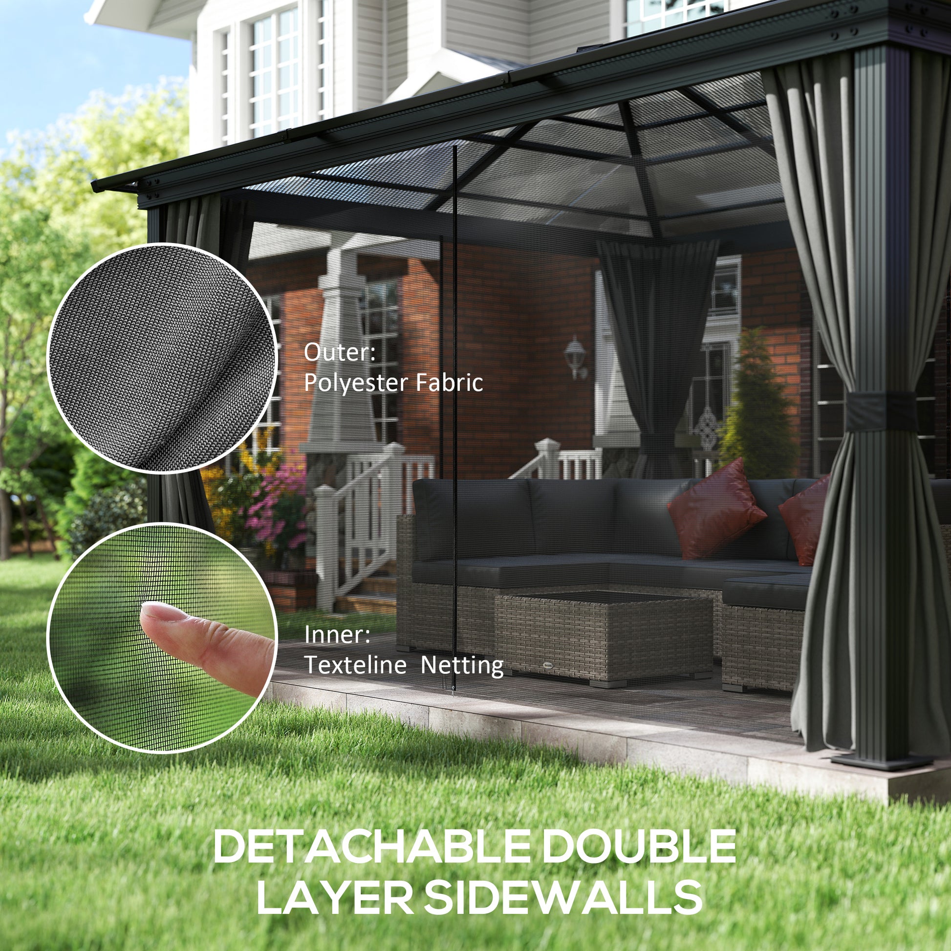 12' x 15' Polycarbonate Gazebo Canopy, Aluminum Frame, Dark Grey, UV-Protected-DECOROLALA