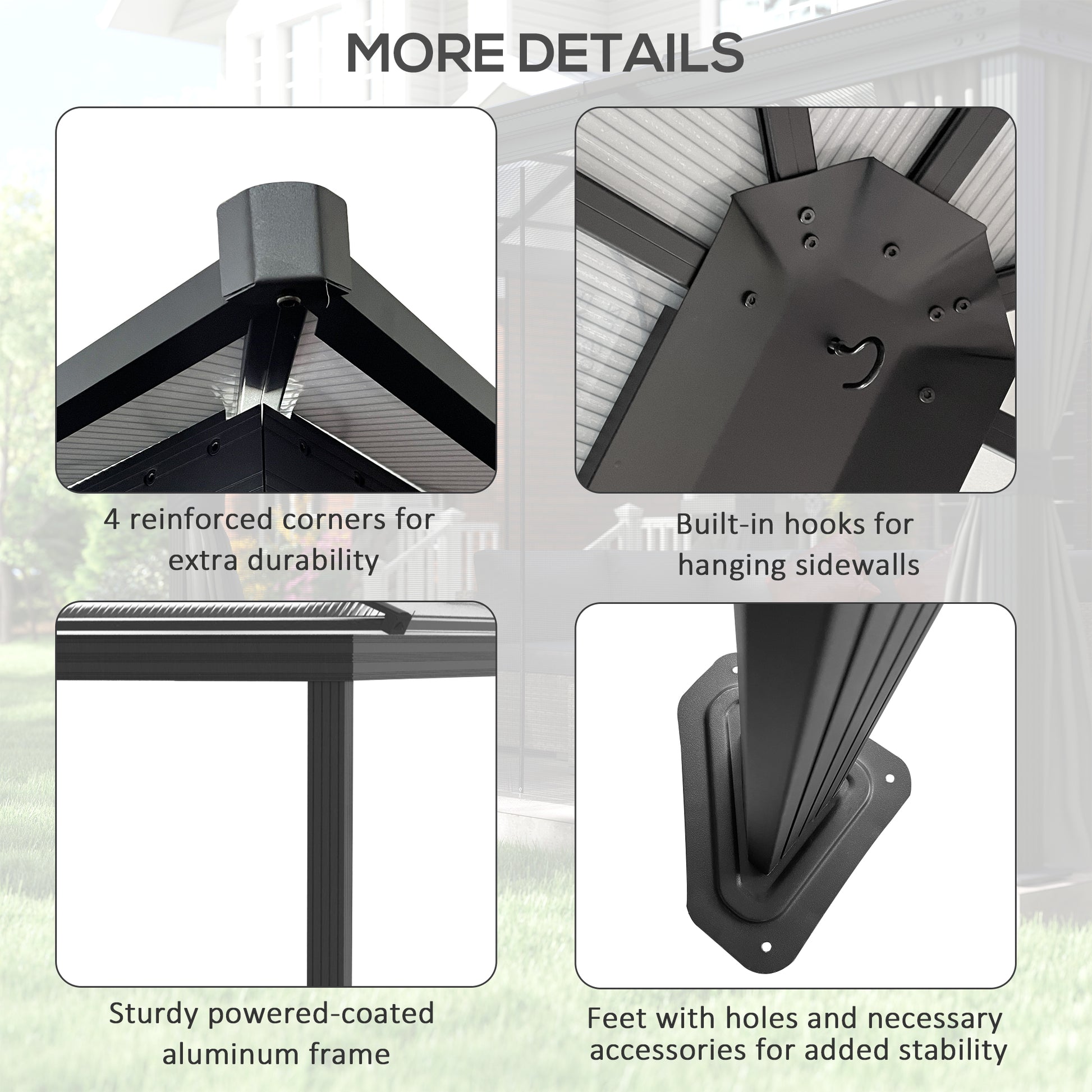 12' x 15' Polycarbonate Gazebo Canopy, Aluminum Frame, Dark Grey, UV-Protected-DECOROLALA