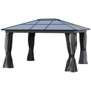 12' x 15' Polycarbonate Gazebo Canopy, Aluminum Frame, Dark Grey, UV-Protected-DECOROLALA