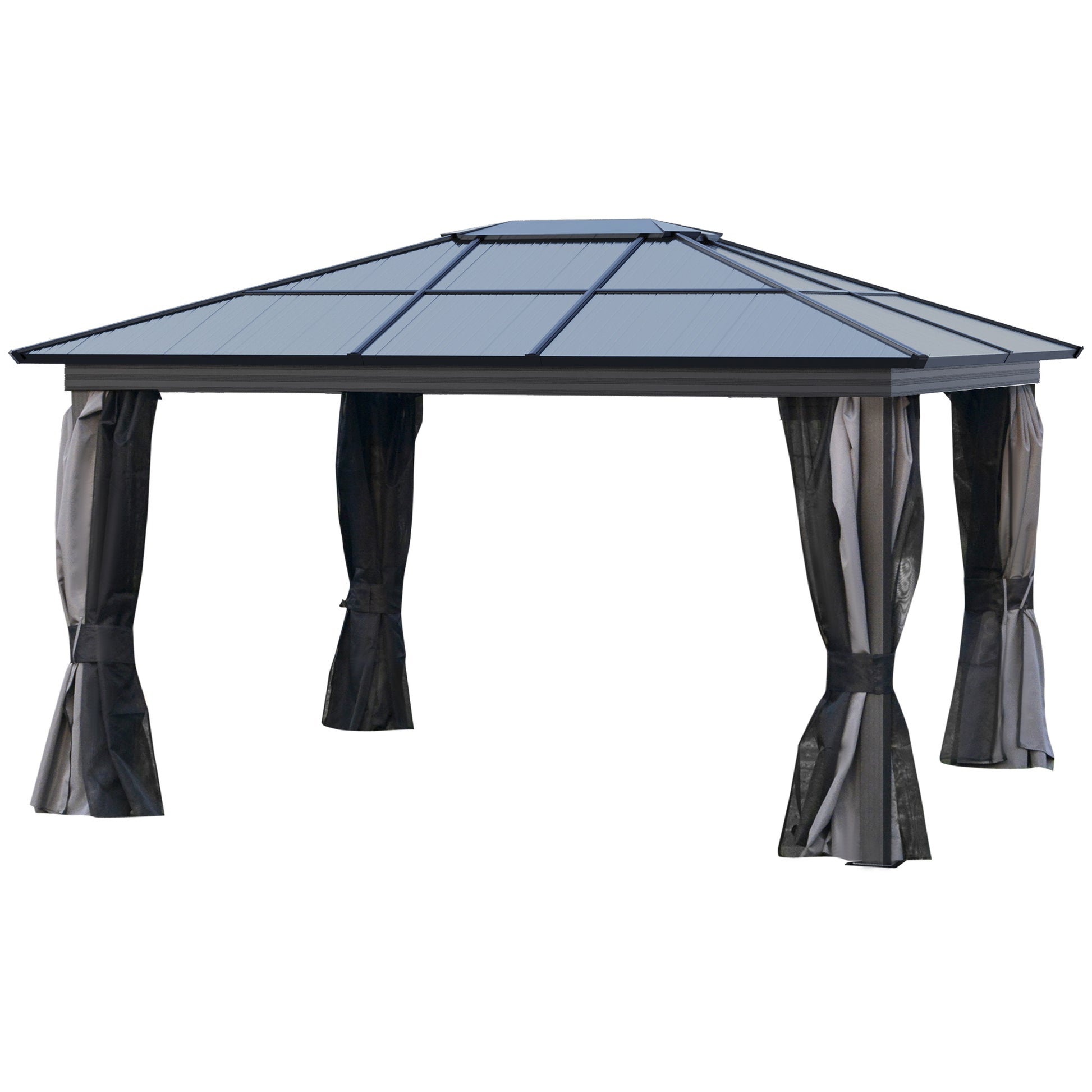 12' x 15' Polycarbonate Gazebo Canopy, Aluminum Frame, Dark Grey, UV-Protected-DECOROLALA