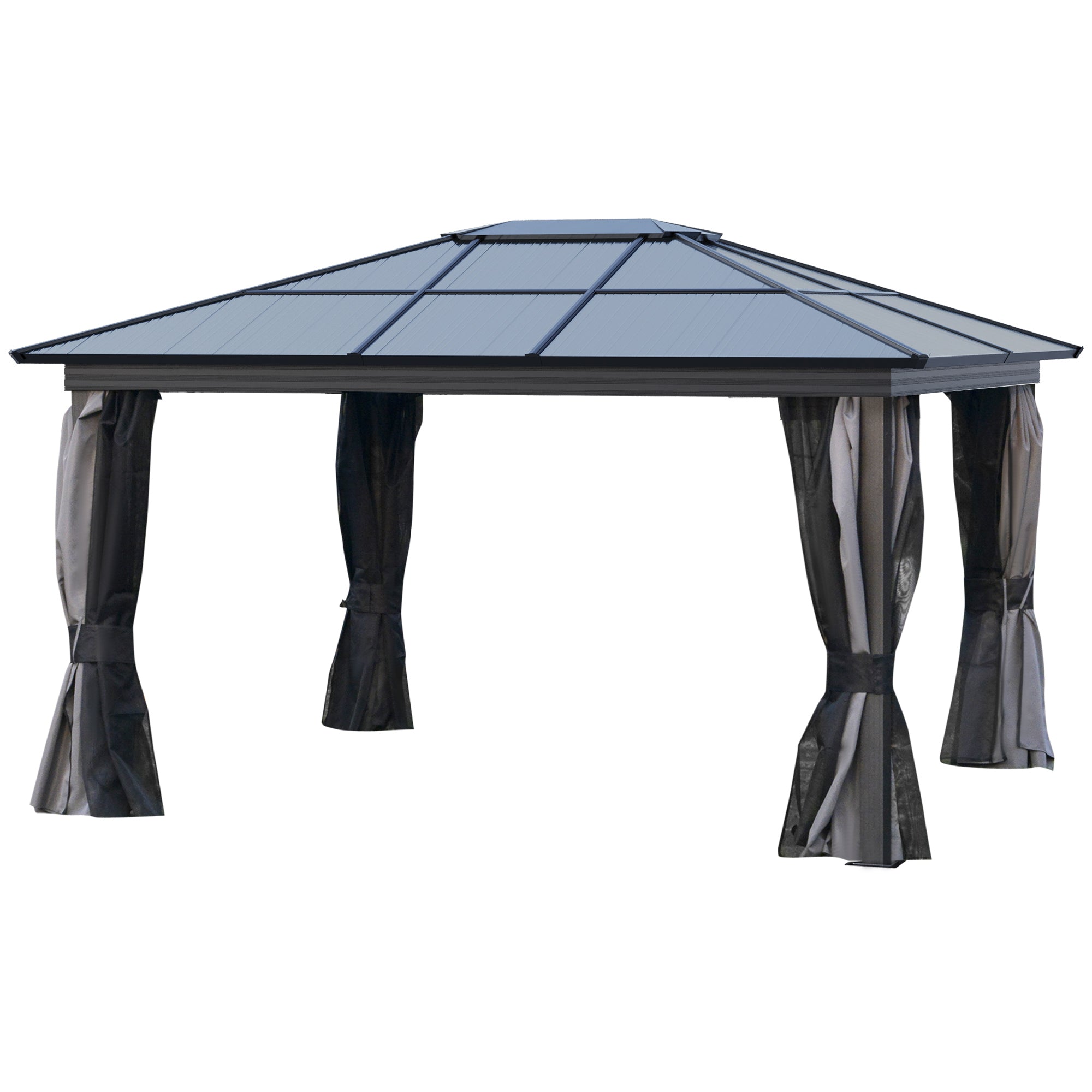12' x 15' Polycarbonate Gazebo Canopy, Aluminum Frame, Dark Grey, UV-Protected-DECOROLALA