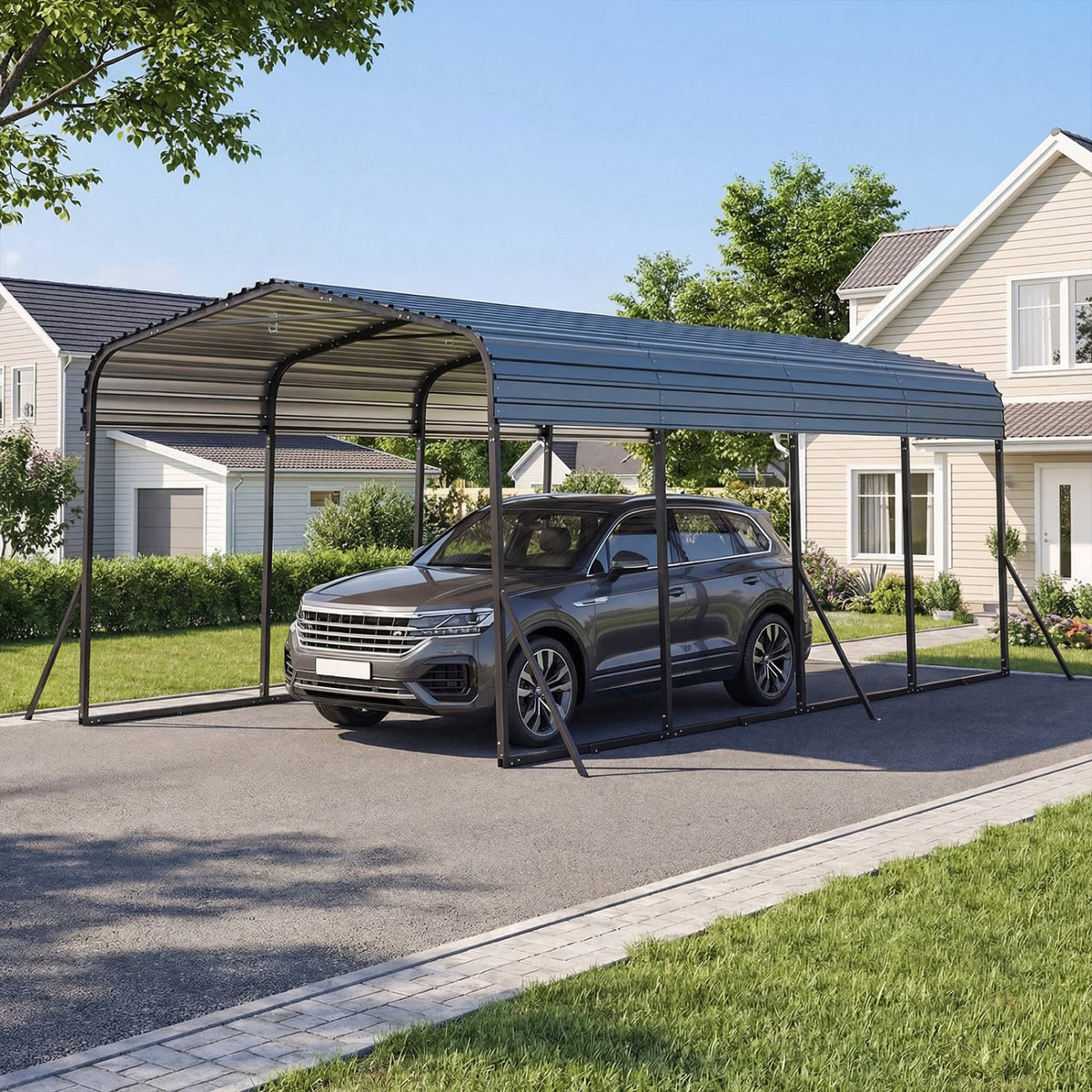 12 x 20 Feet Heavy-Duty Carport Outdoor Galvanized Steel Garage Car Shelter-Black-Carports-DECOROLALA