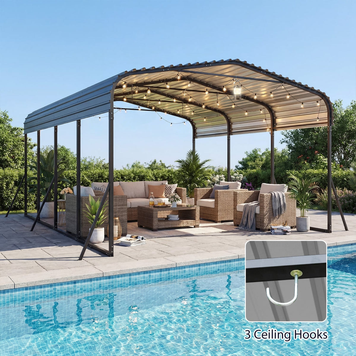 12 x 20 Feet Heavy-Duty Carport Outdoor Galvanized Steel Garage Car Shelter-Black-Carports-DECOROLALA