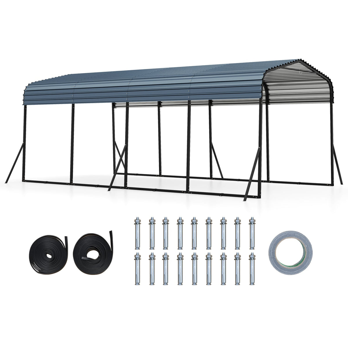 12 x 20 Feet Heavy-Duty Carport Outdoor Galvanized Steel Garage Car Shelter-Black-Carports-DECOROLALA