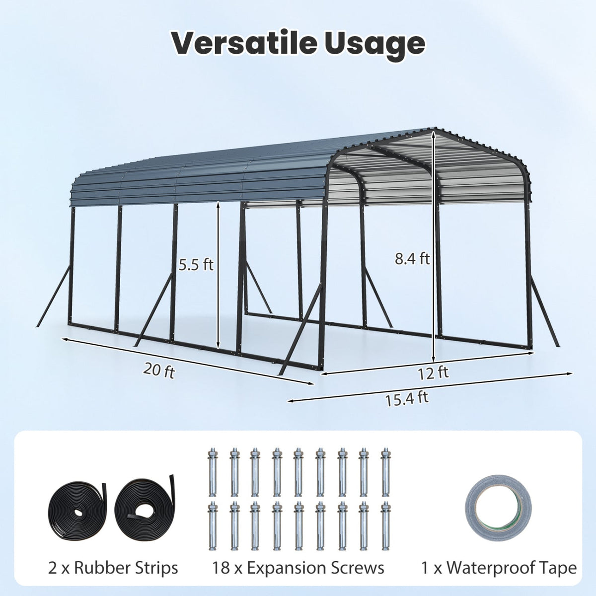 12 x 20 Feet Heavy-Duty Carport Outdoor Galvanized Steel Garage Car Shelter-Black-Carports-DECOROLALA