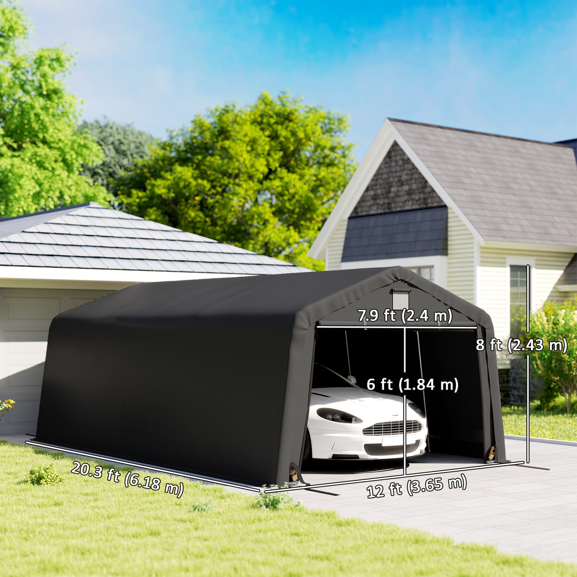 12' x 20' Heavy Duty Portable Garage Carport - Black-DECOROLALA