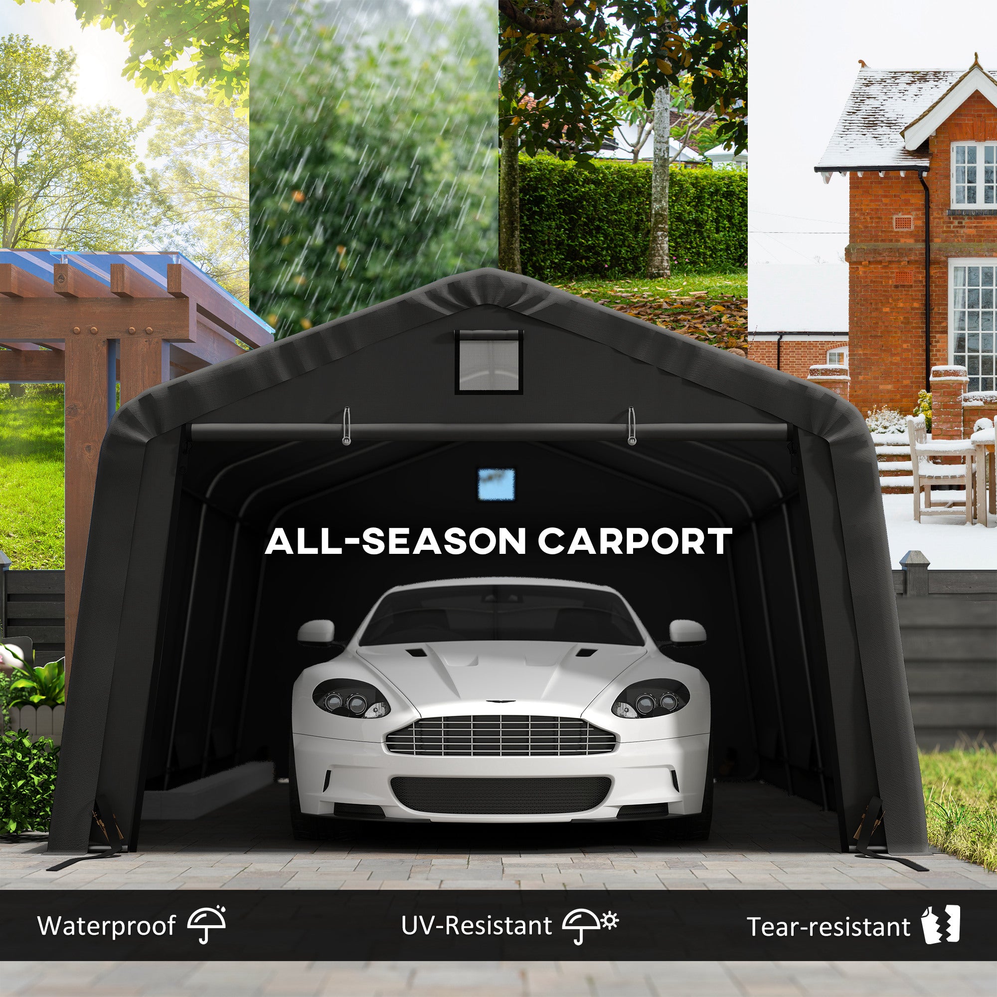 12' x 20' Heavy Duty Portable Garage Carport - Black-DECOROLALA