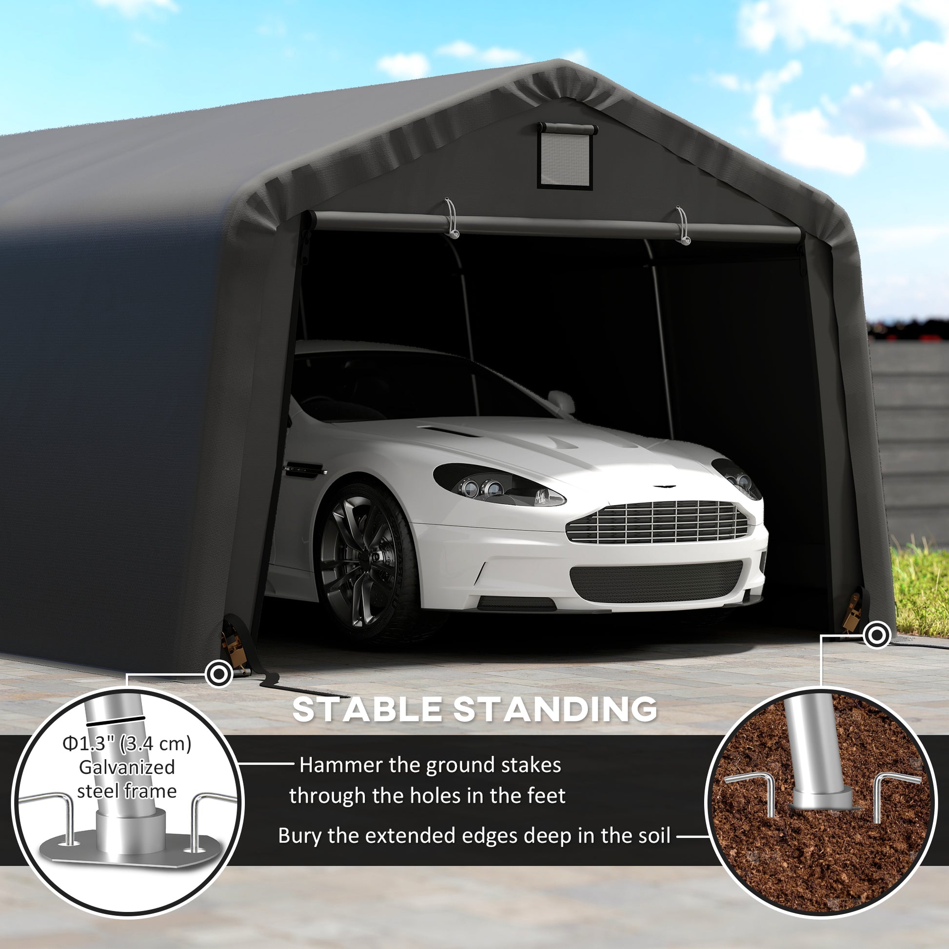 12' x 20' Heavy Duty Portable Garage Carport - Black-DECOROLALA
