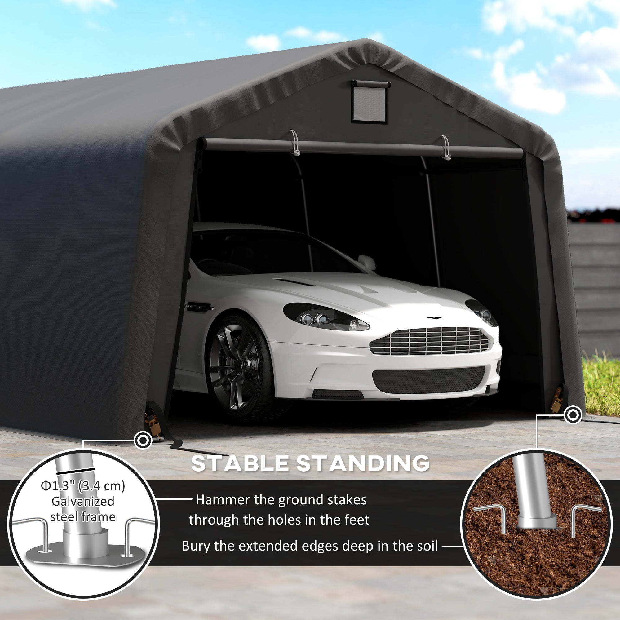 12' x 20' Heavy Duty Portable Garage Carport - Black-DECOROLALA