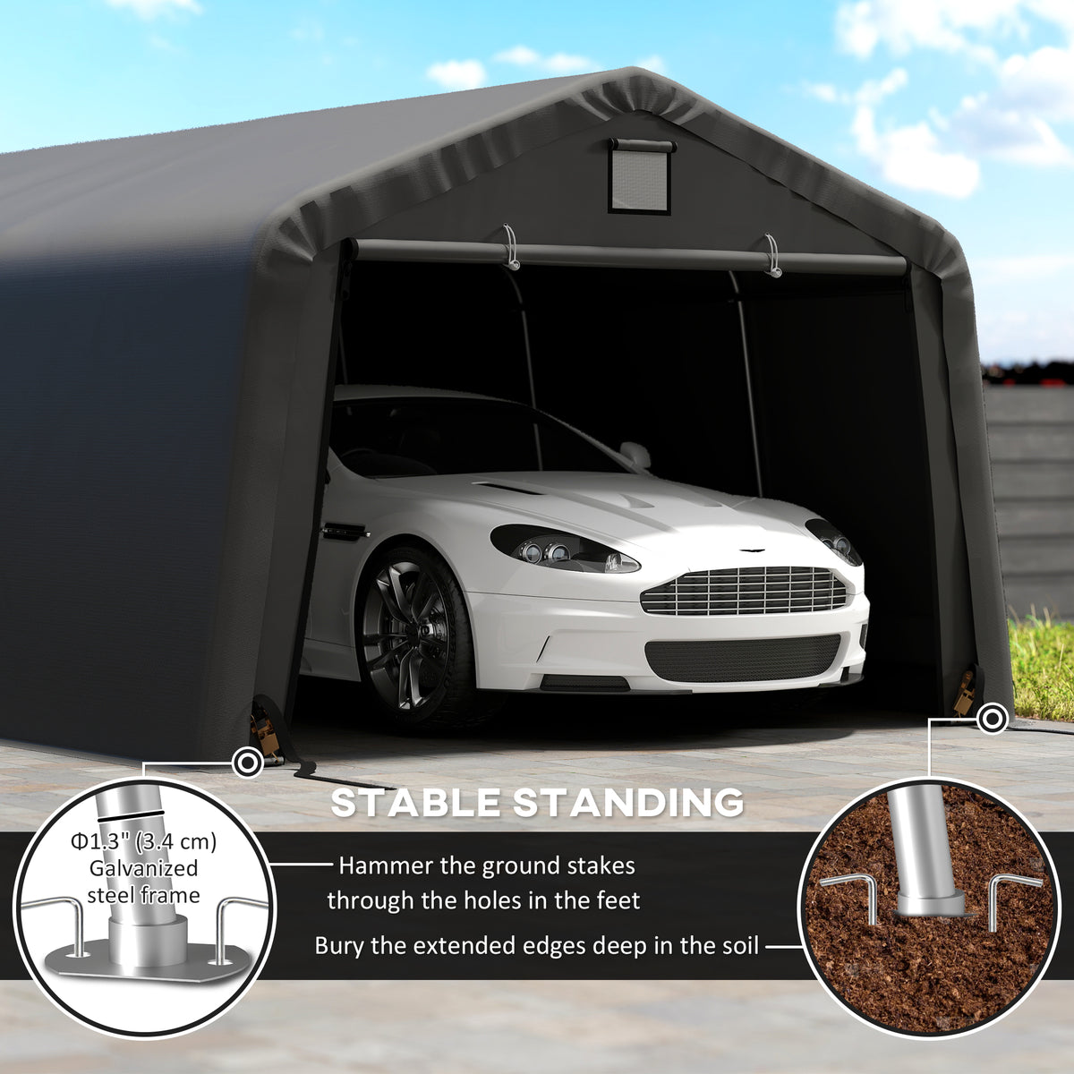 12' x 20' Heavy Duty Portable Garage Carport - Black-DECOROLALA