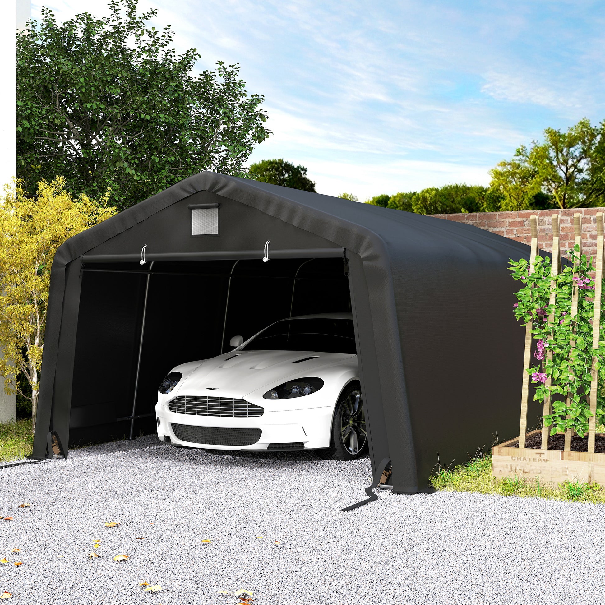 12' x 20' Heavy Duty Portable Garage Carport - Black-DECOROLALA