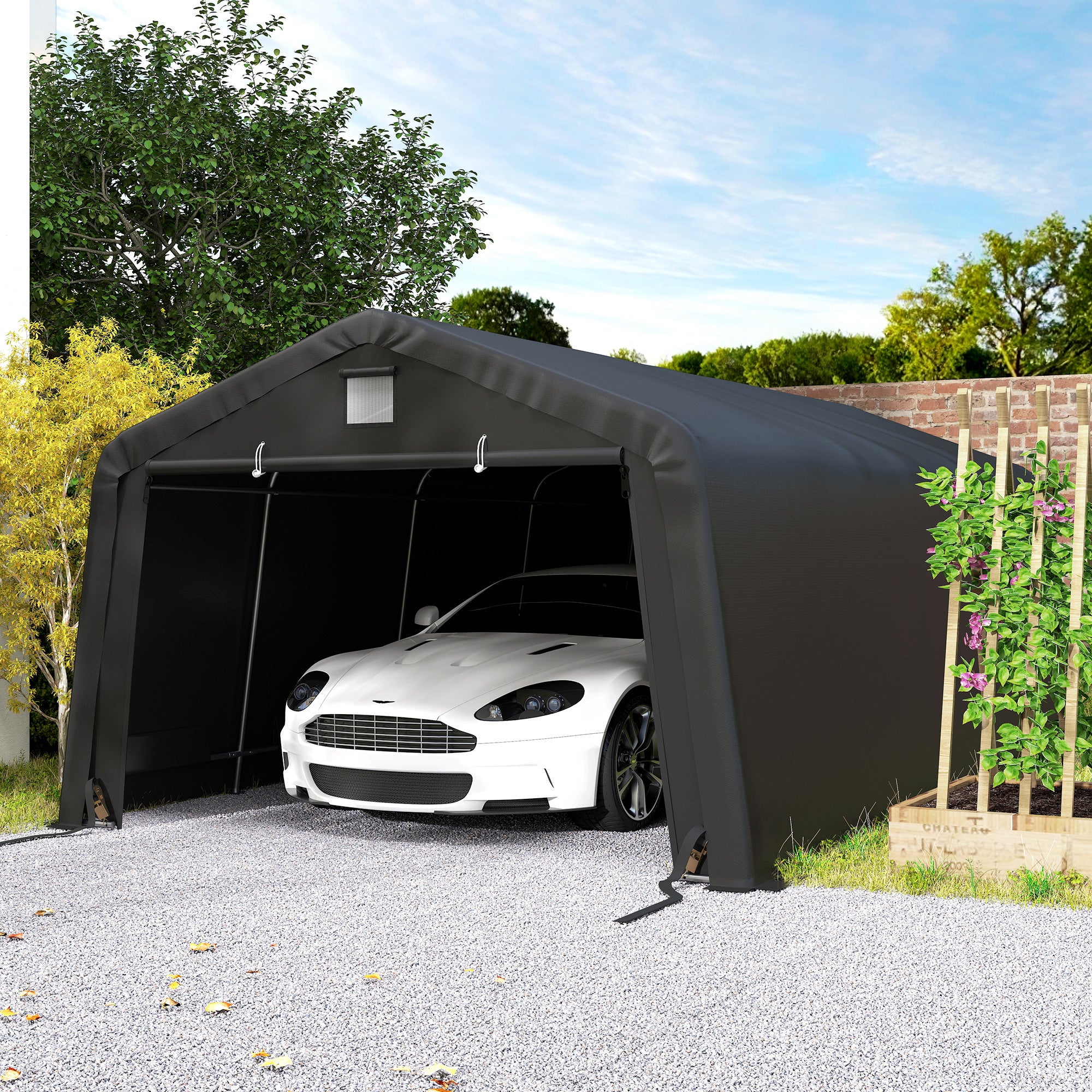 12' x 20' Heavy Duty Portable Garage Carport - Black-DECOROLALA