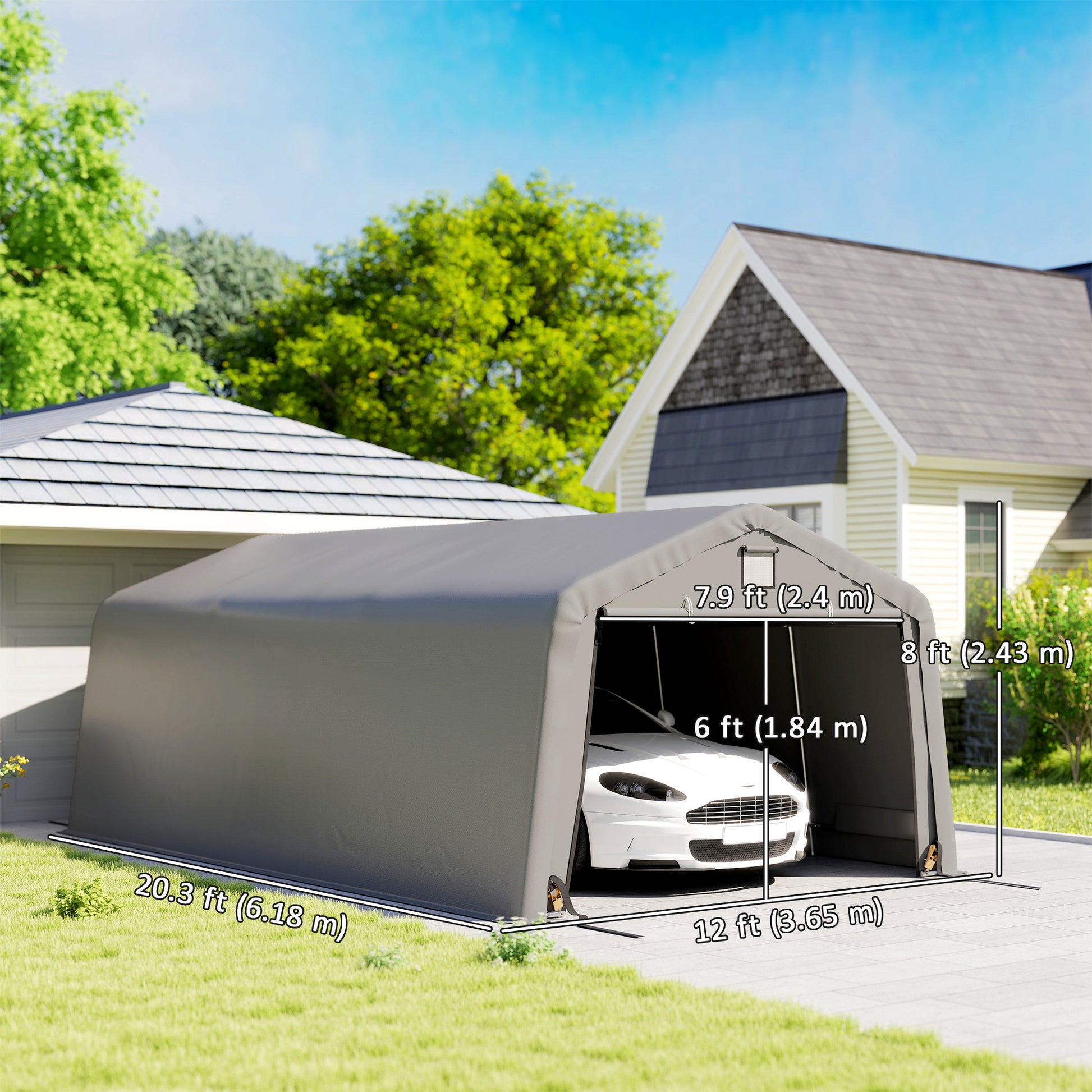 12' x 20' Heavy Duty Portable Garage Carport - Light Grey-DECOROLALA