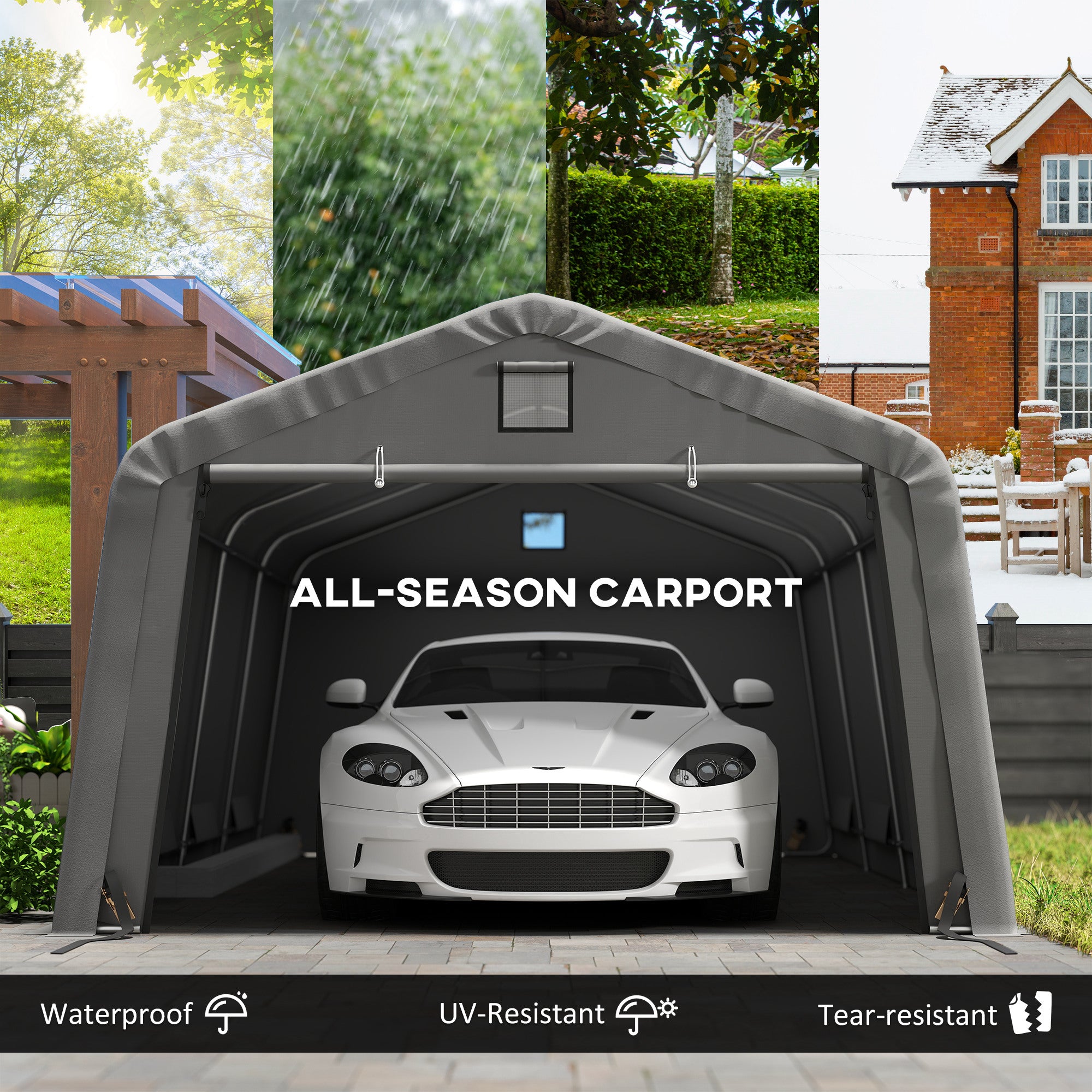 12' x 20' Heavy Duty Portable Garage Carport - Light Grey-DECOROLALA