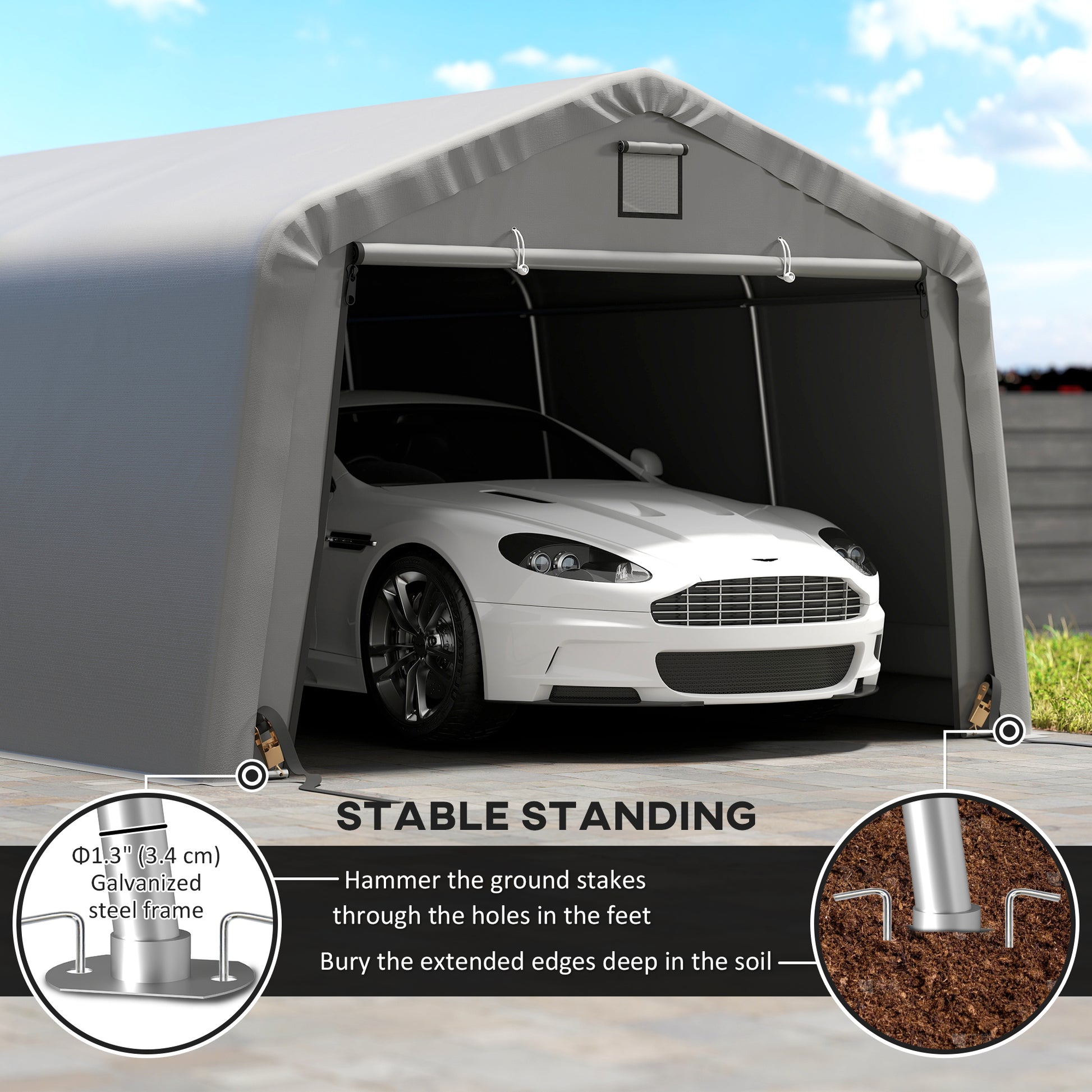 12' x 20' Heavy Duty Portable Garage Carport - Light Grey-DECOROLALA