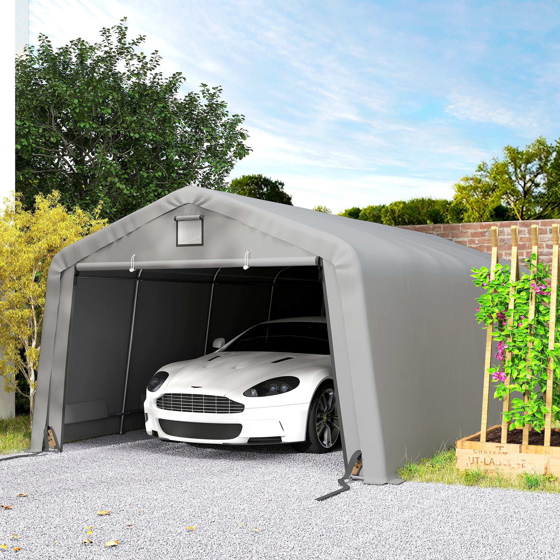 12' x 20' Heavy Duty Portable Garage Carport - Light Grey-DECOROLALA