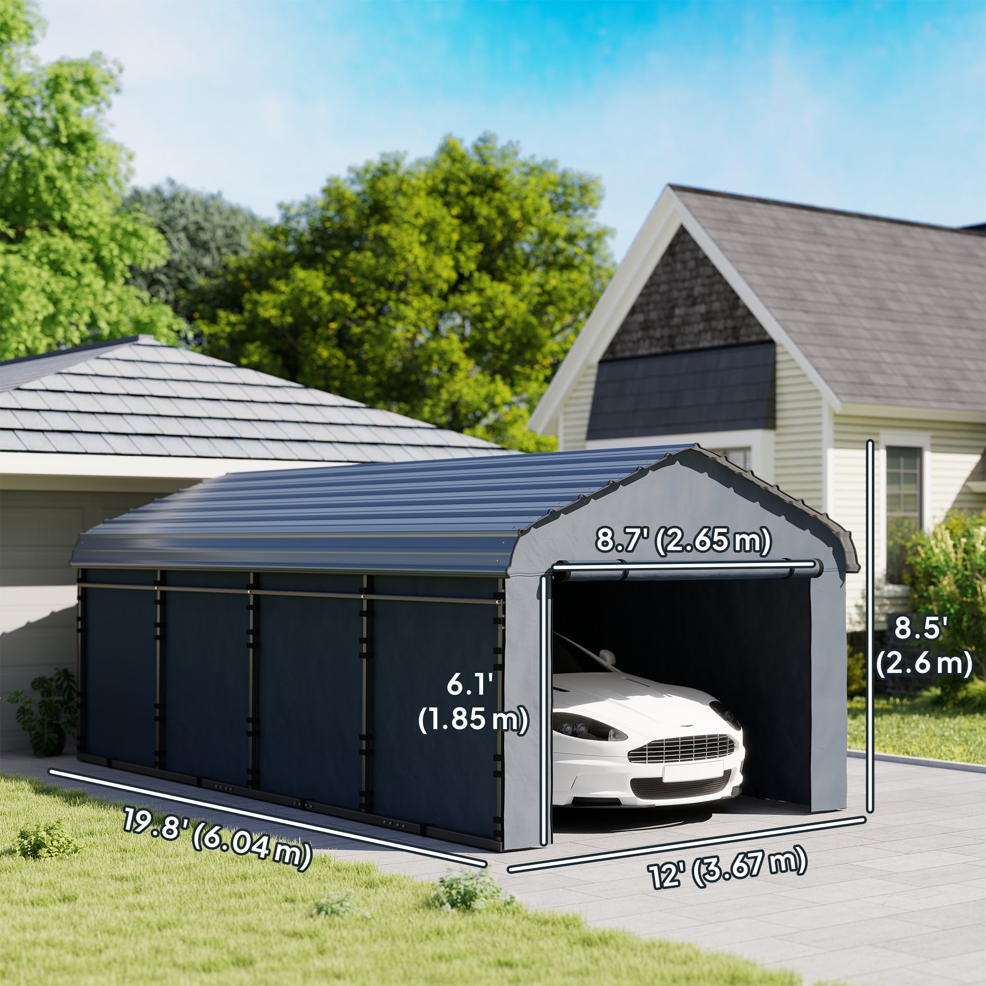 12' x 20' Metal Carport - Heavy Duty Garage Dark Grey-Patio & Garden > Wedding & Events Tents > Car Shelters-DECOROLALA